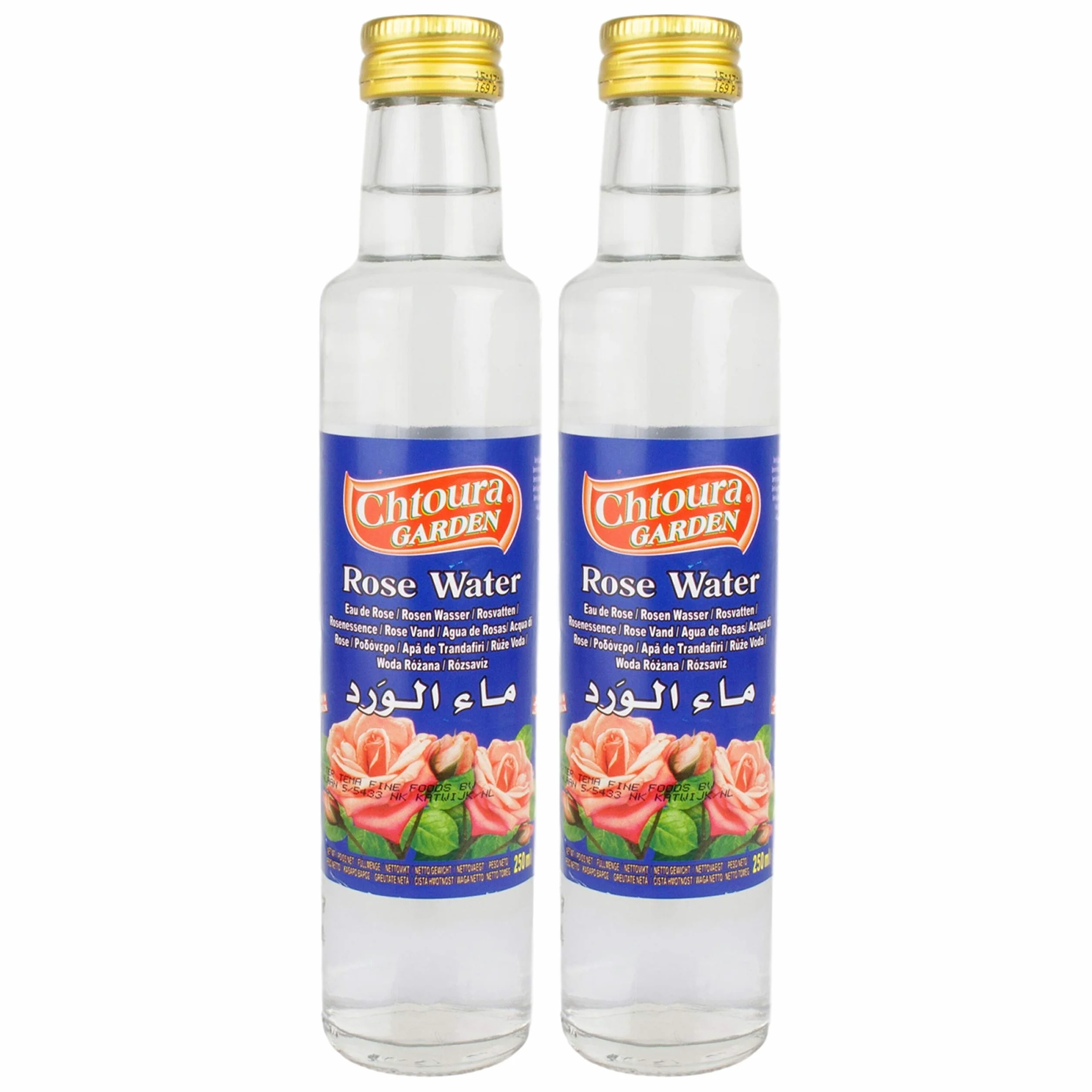 Chtoura Garden - Agua de rosas oriental ideal para hornear y cocinar, aromatizante para platos y bebidas en 2 botellas de 250 ml