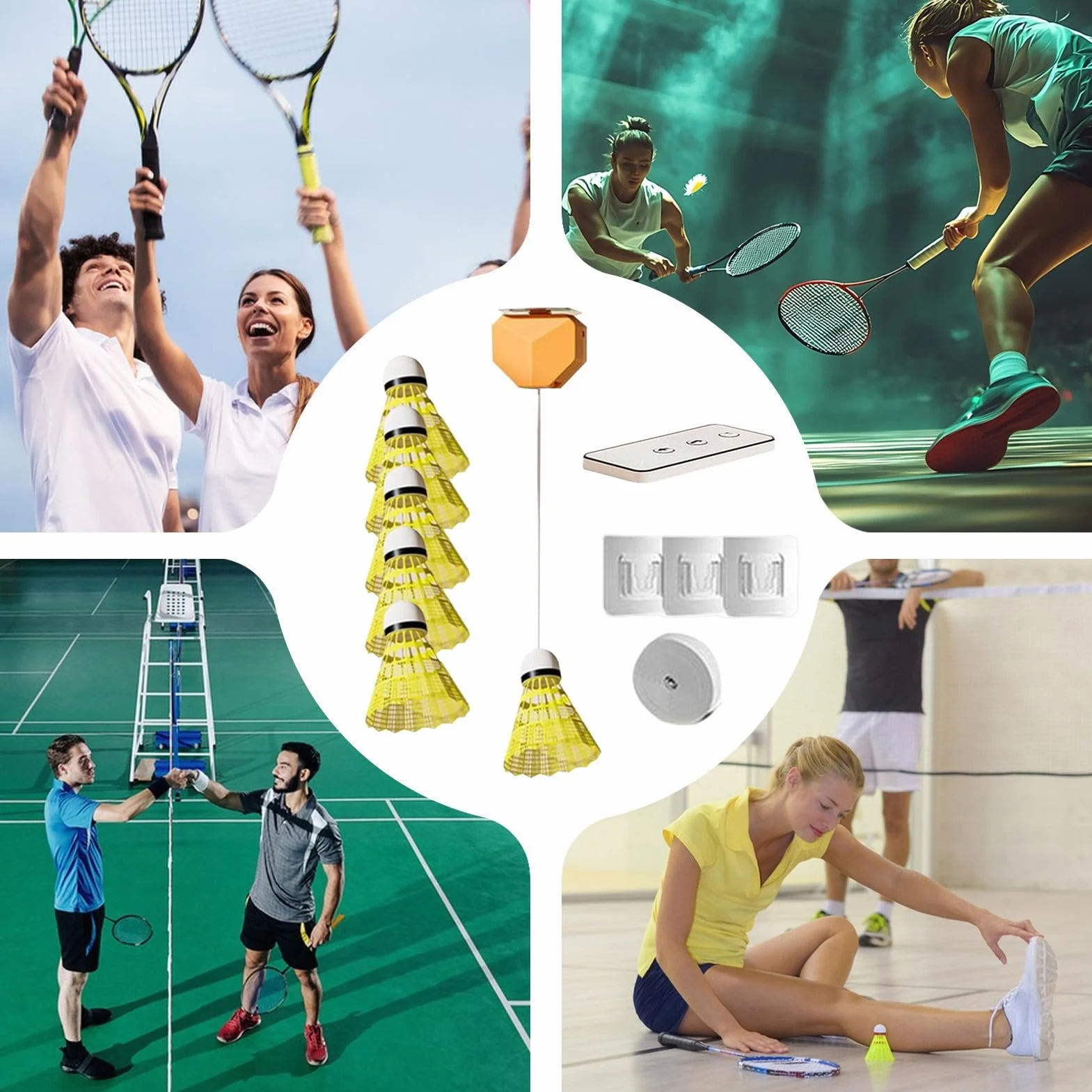 Bádminton de rebote automático entrenador portátil un jugador 6 bolas práctica en casa