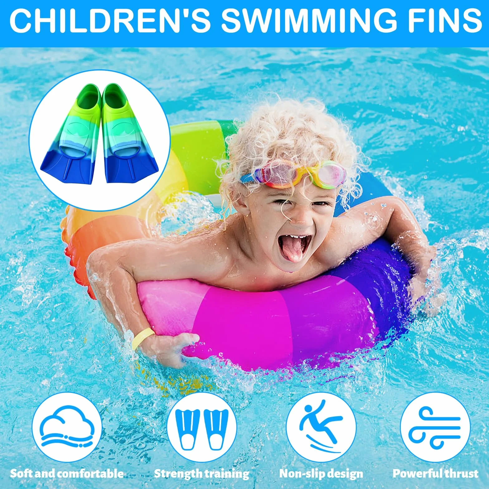 Aletas de natación para niños, silicona, cortas, entrenamiento, aguas abiertas, esnórquel, buceo