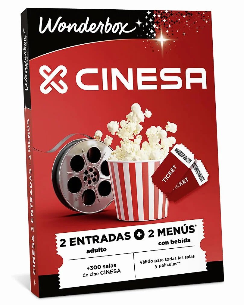 WONDERBOX Caja Regalo Cine menú 2 Personas 2 entradas Cine 2 menús Palomitas Bebidas Válido 3 años