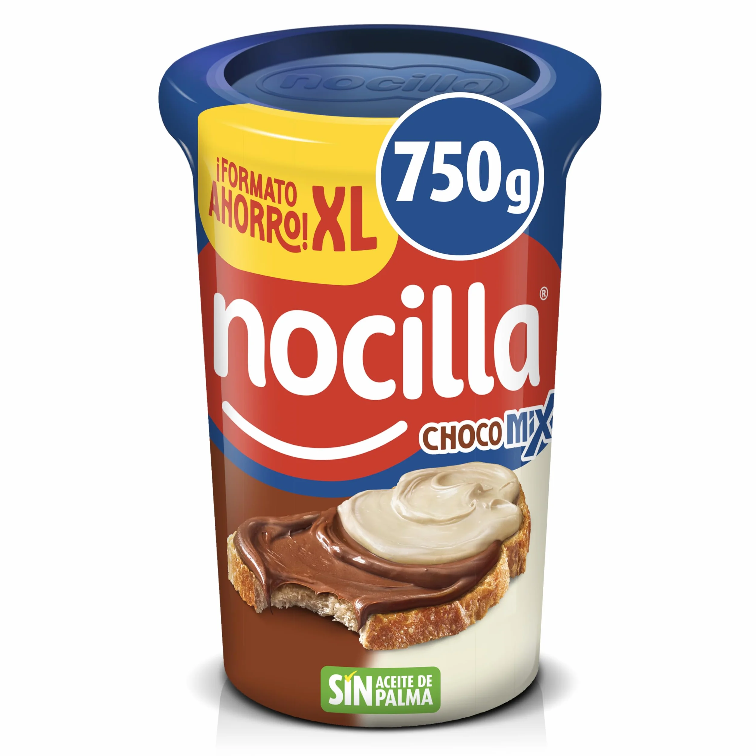Nocilla, ChocoMix, Doble Crema al Cacao y Leche con Avellanas sin Aceite de Palma - Formato XL - Tarrina 750g
