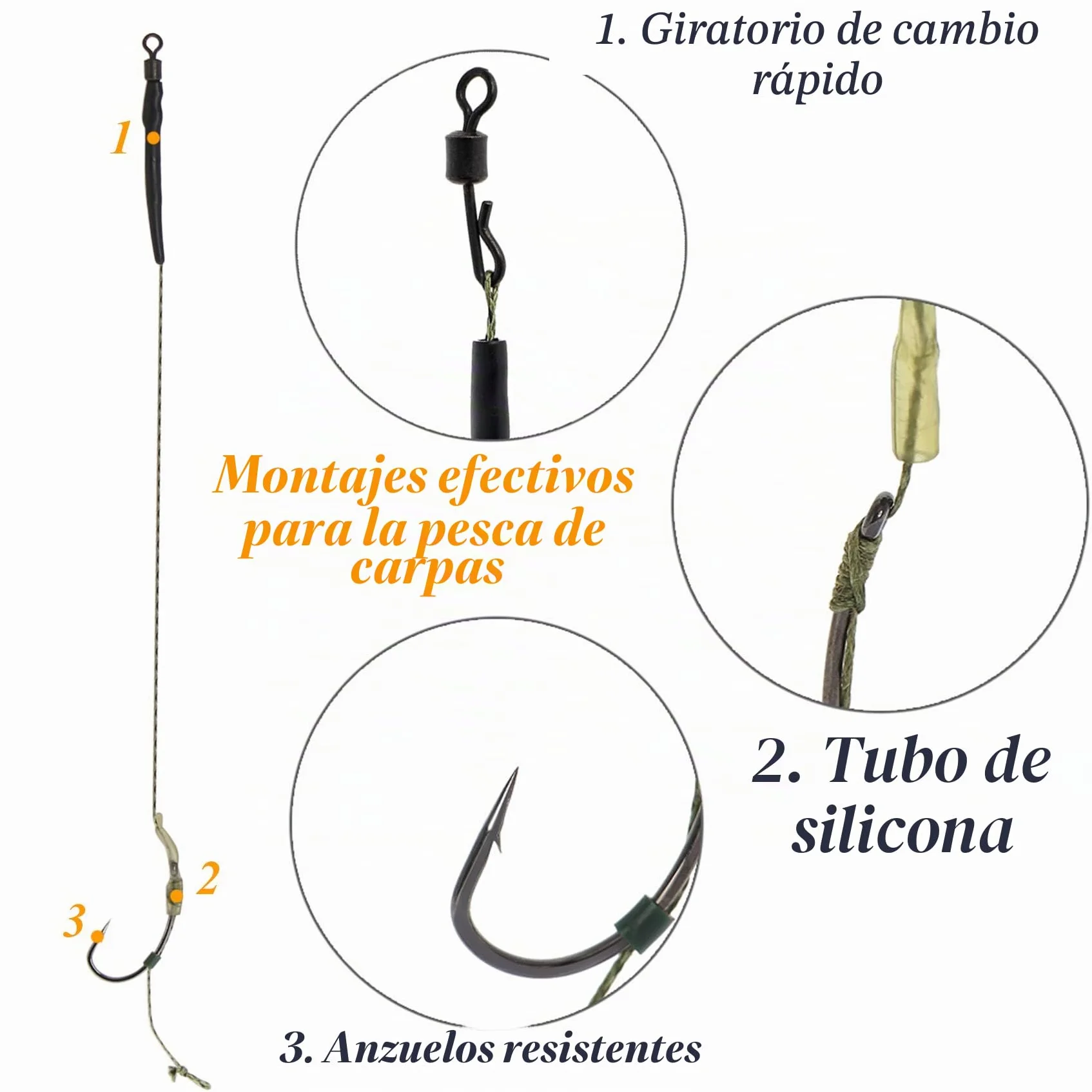 Carpfishing Anzuelos de Pesca de Carpa - 24pcs Aligner Rigs, Tamaños 2, 4, 6, 8