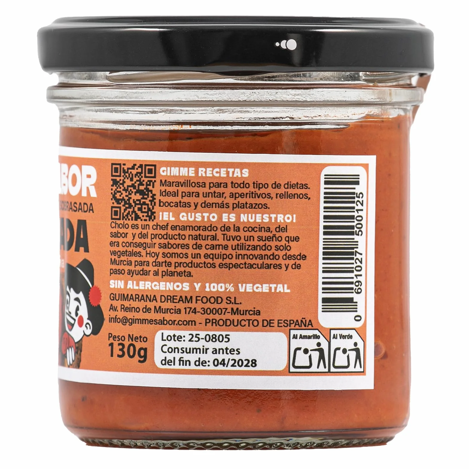Paté Vegetal Sabor Sobrasada | Untable Vegano Bajo en Calorías con Aceite de Oliva | Sin Alérgenos, Ideal para Deportistas | Gimme Sabor 130g