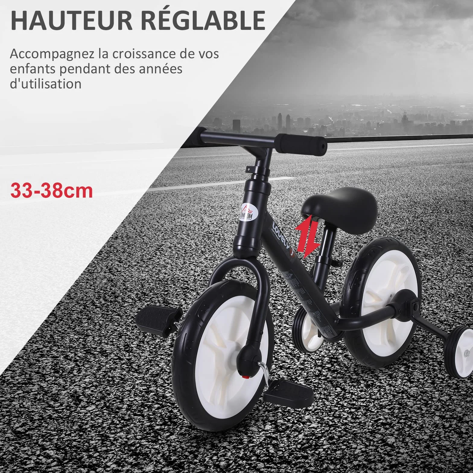 HOMCOM Bicicleta Infantil 12 Pulgadas Ruedas Pedales Extraíbles Altura Regulable Acero para Niños 2-5 Años