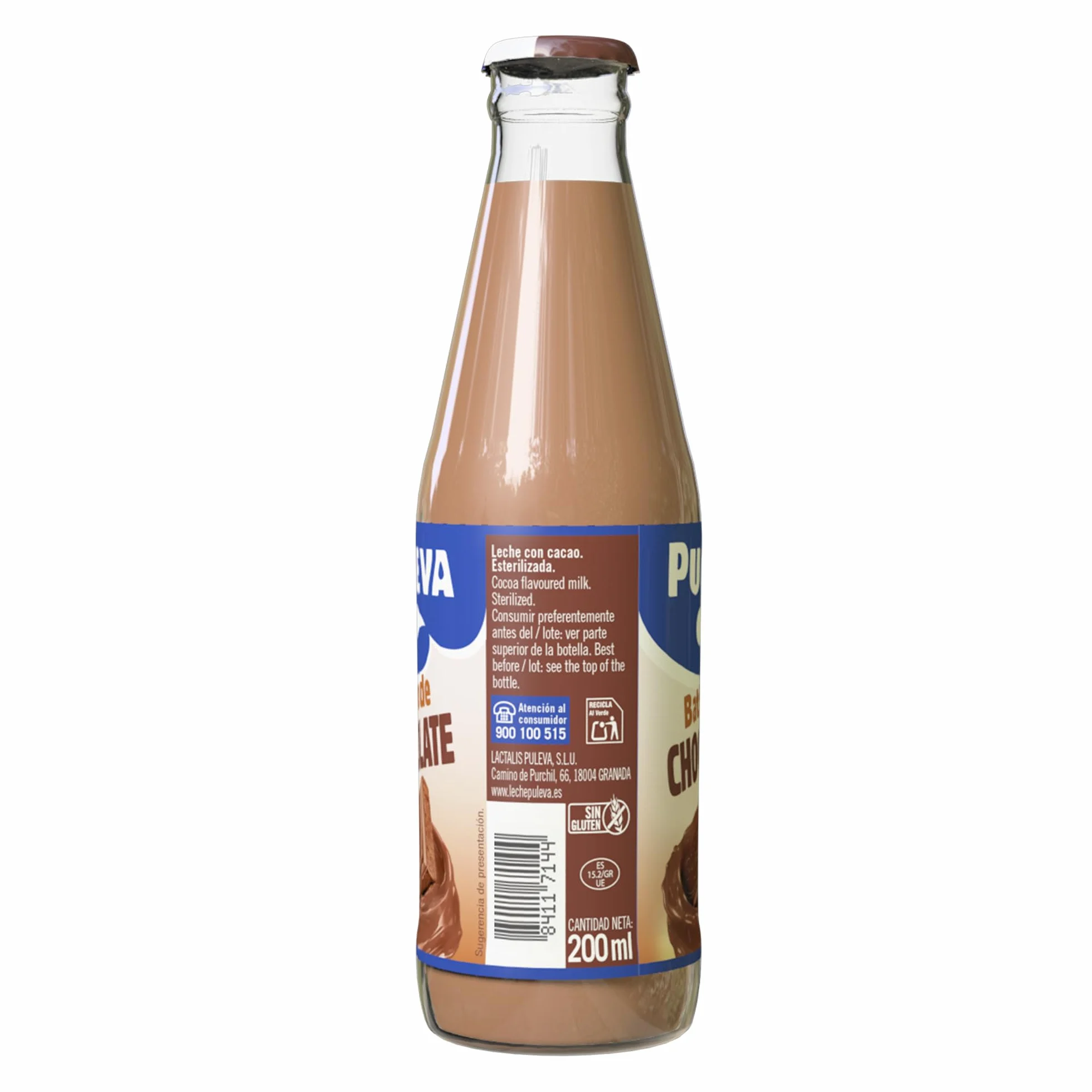 Puleva - Batido Puleva Cacao Botella de Cristal, Leche Parcialmente Desnatada, Rico en Proteínas, Calcio y Vitamina D, Ideal para Niños y Familias, Pack 24 Unidades
