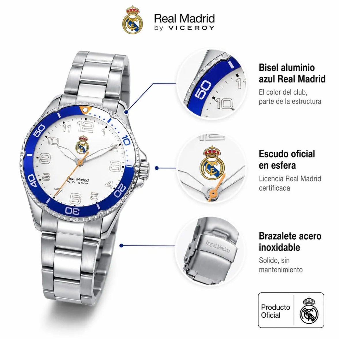 Viceroy Reloj Oficial Real Madrid Mujer Acero Inoxidable Cuarzo Esfera Blanca Resistente Agua 10 ATM Cadete