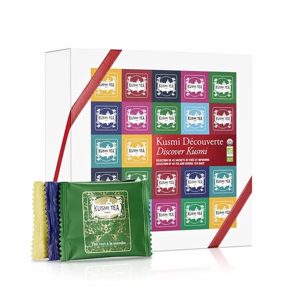 Kusmi Tea - Surtido de Té para Regalo para Mujer o Hombre - 100% Orgánico - Caja de Infusiones - Té Verde, Negro, Blanco, Hibisco - 9 Sabores, 45 Bolsitas - Set de Descubrimiento Kusmi