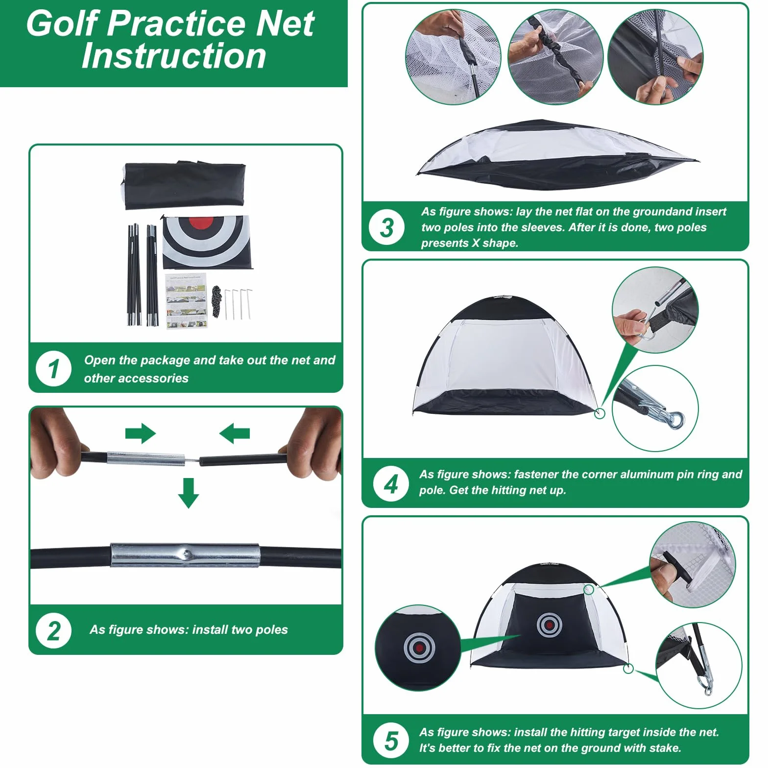 CLIPOP Red de práctica de golf con objetivos de entrenamiento de swing y bolsa de transporte para niños y adultos