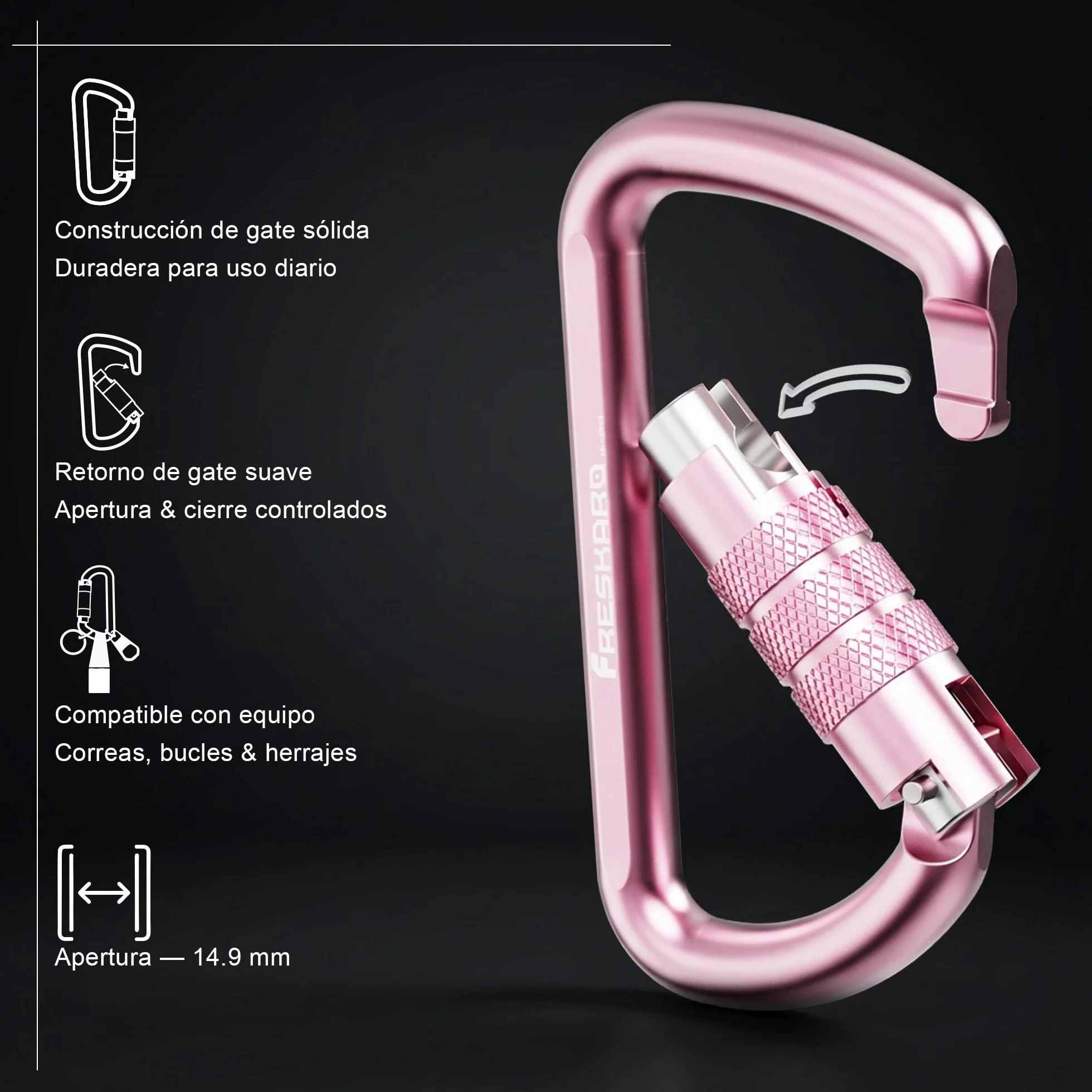 FresKaro Mosquetones de Aluminio Auto-Lock, 2pcs, Cierre Giro, Peso 1224kg, para Hamacas y Camping