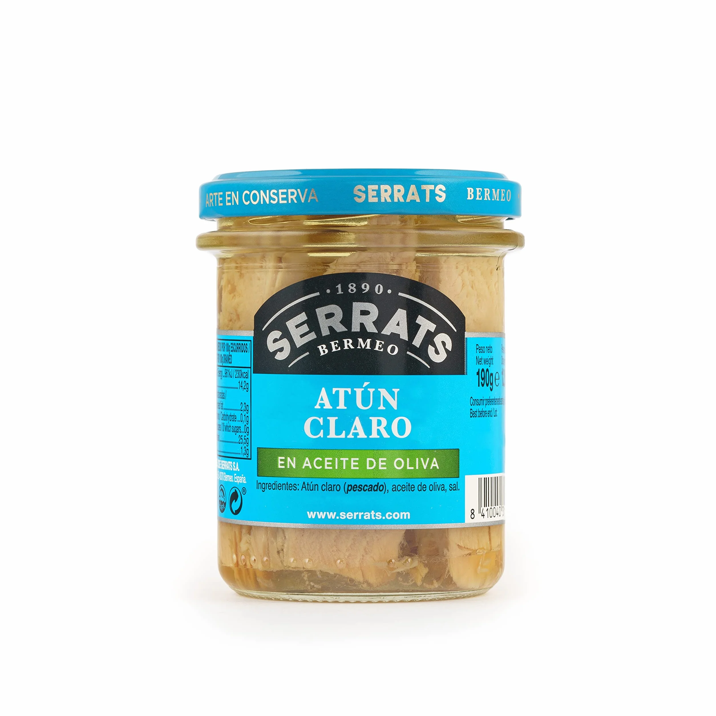 Conservas Serrats - Atún Claro en Aceite de Oliva - Frasco de 190g