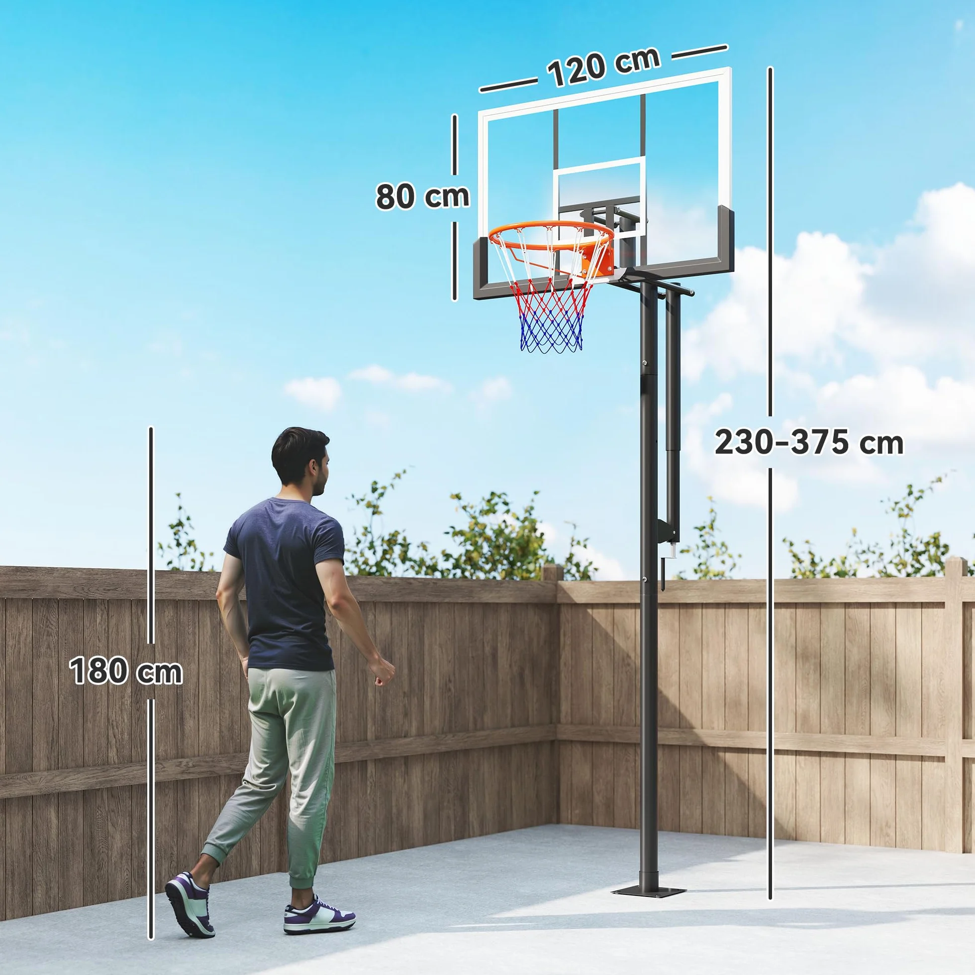 SPORTNOW Canasta de Baloncesto Exterior Altura Ajustable 230-305 cm Tablero Irrompible 120 cm Aro 48 cm