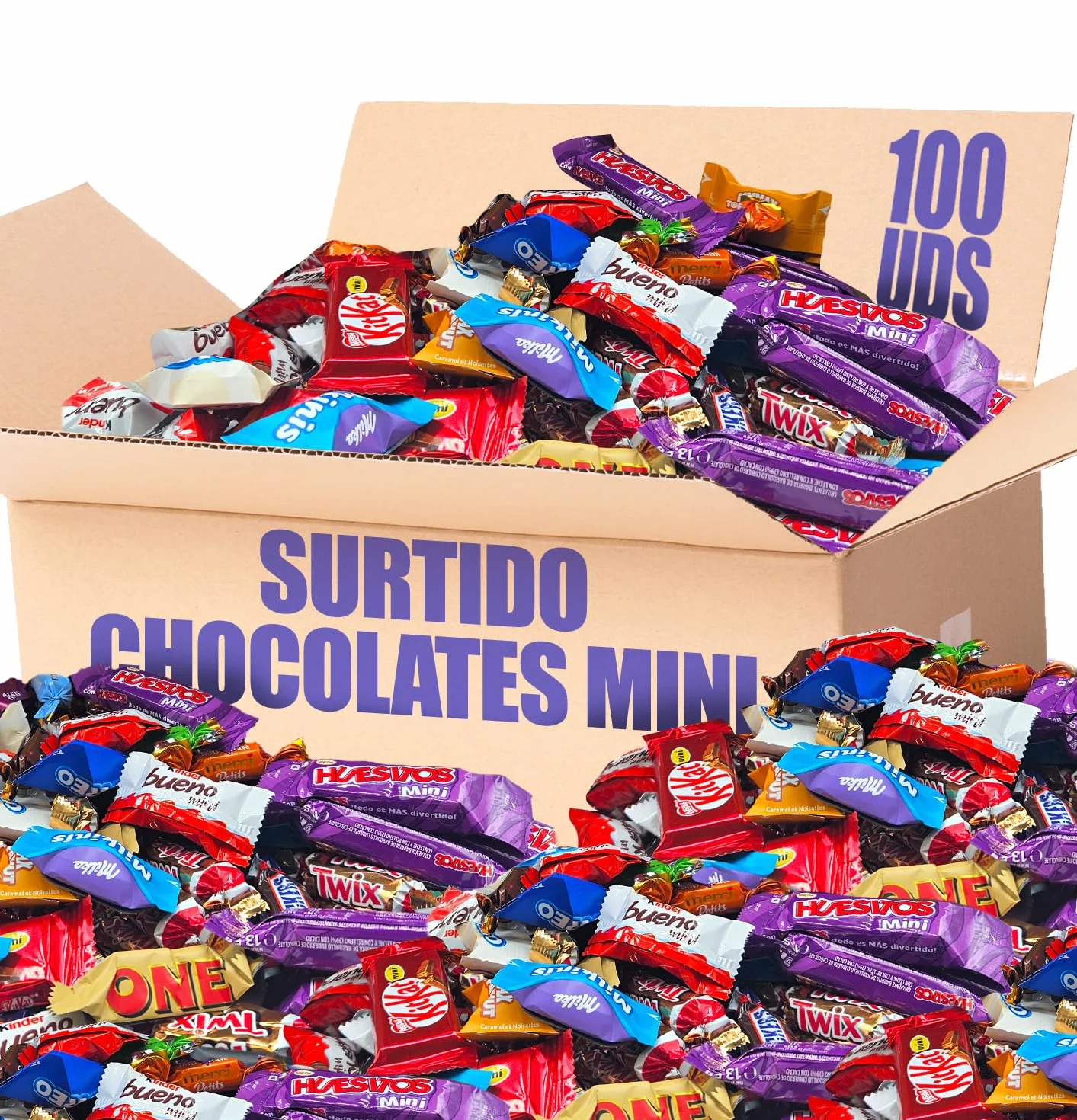 +100 Unidades Surtido de Mini Chocolates | Regalo Original Caja Gourmet Chocolates MINI I Versiones Miniatures de Kit Kat, Toblerone, Kinder Bueno, Twix, Snickers, Kinder Chocolate, Shochobons y Mars