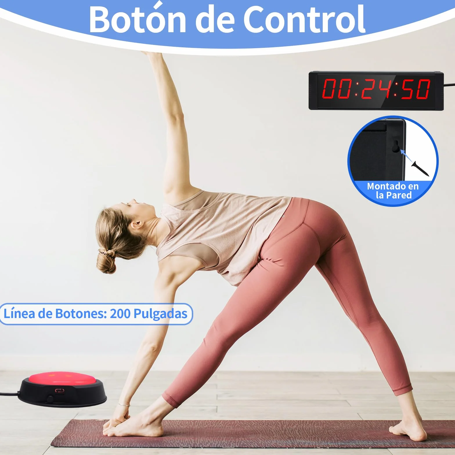 Gym Timer Digital 12/24H con Botón Inicio/Parada y Mando a Distancia, Cronómetro Deportivo con Soporte para Fitness