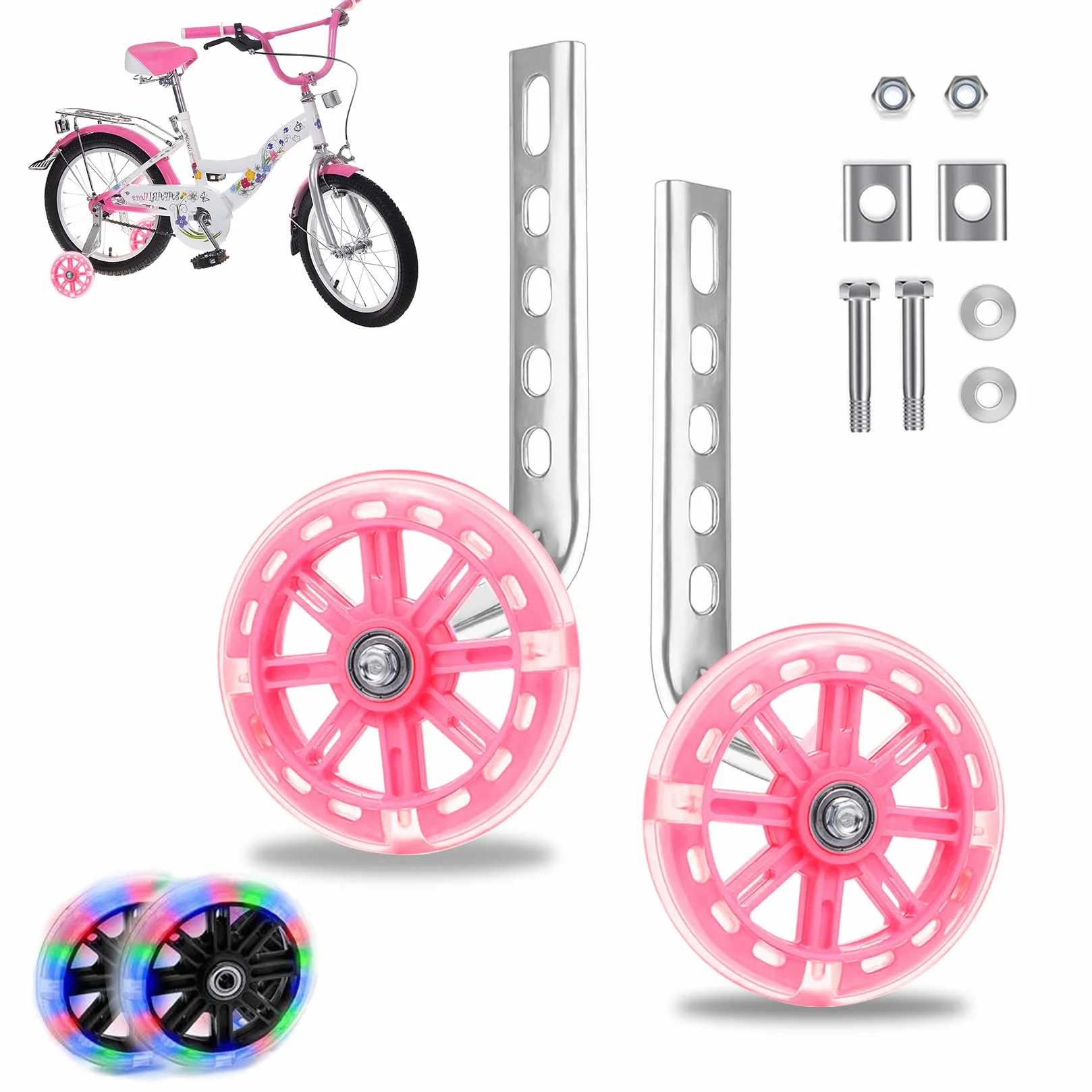 Ruedines de apoyo universales para bicicleta infantil 12-20 pulgadas rosa