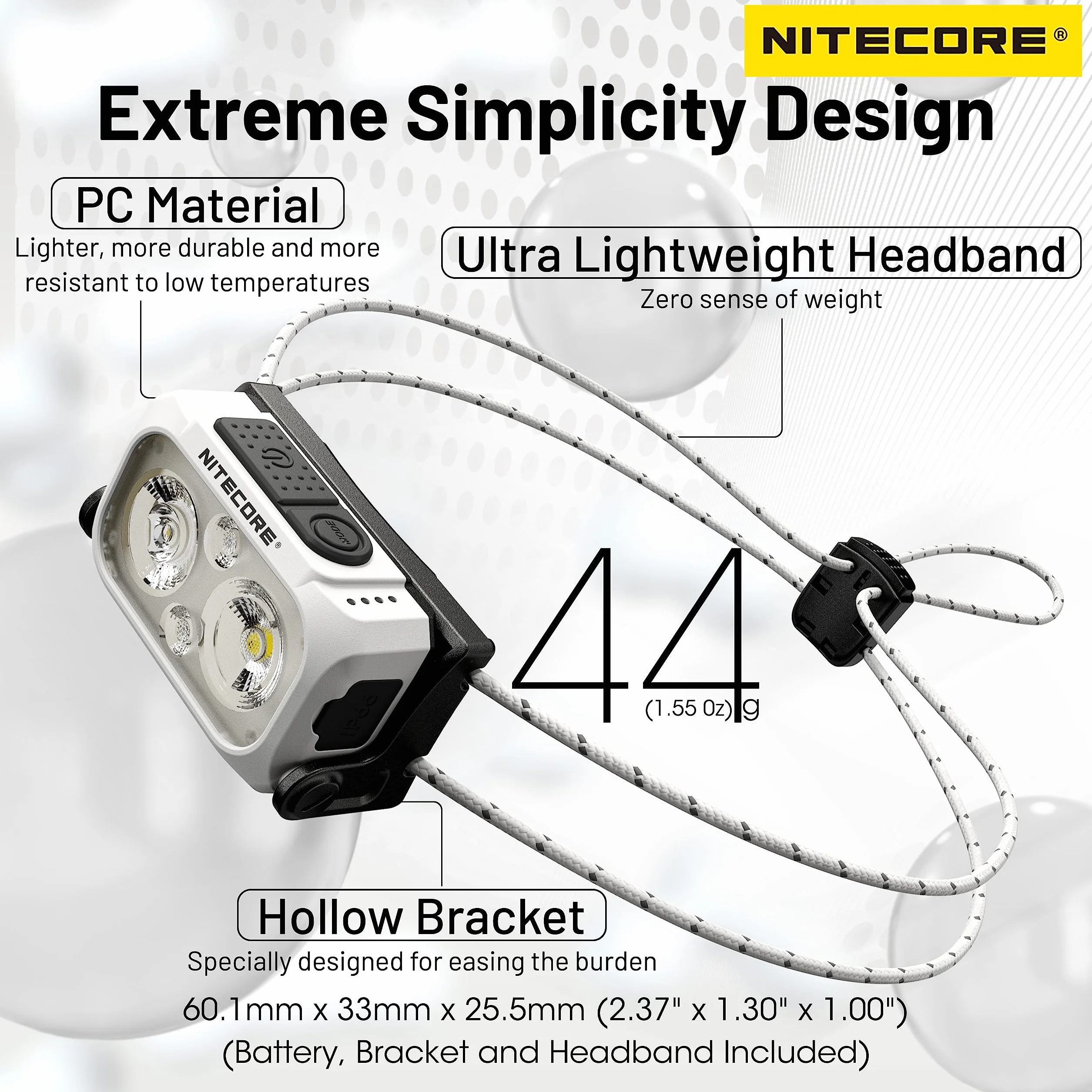 Nitecore NU21 Linterna frontal 360 lúmenes con doble haz USB-C Amarillo