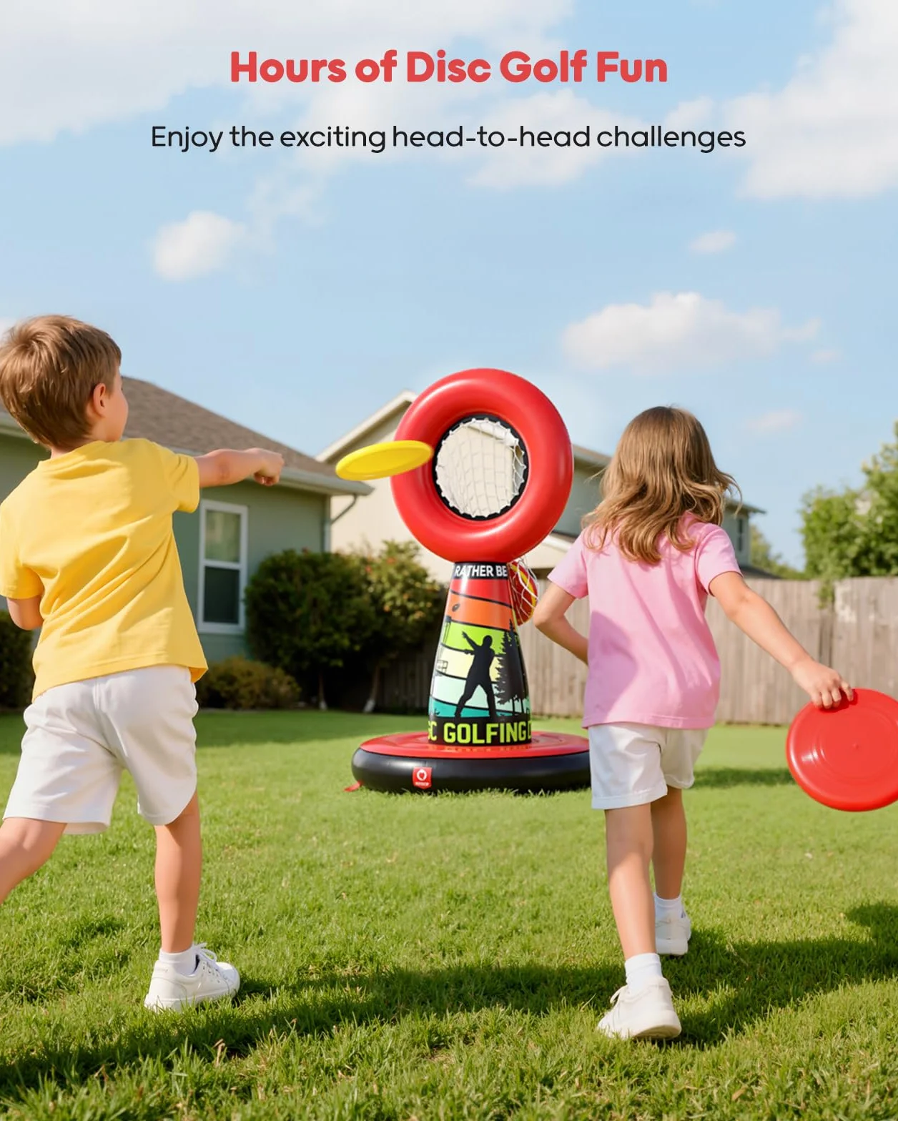 Set de Disc Golf Inflable para Niños, Juego Completo de Exterior con Cesta, 4 Discos y Bomba