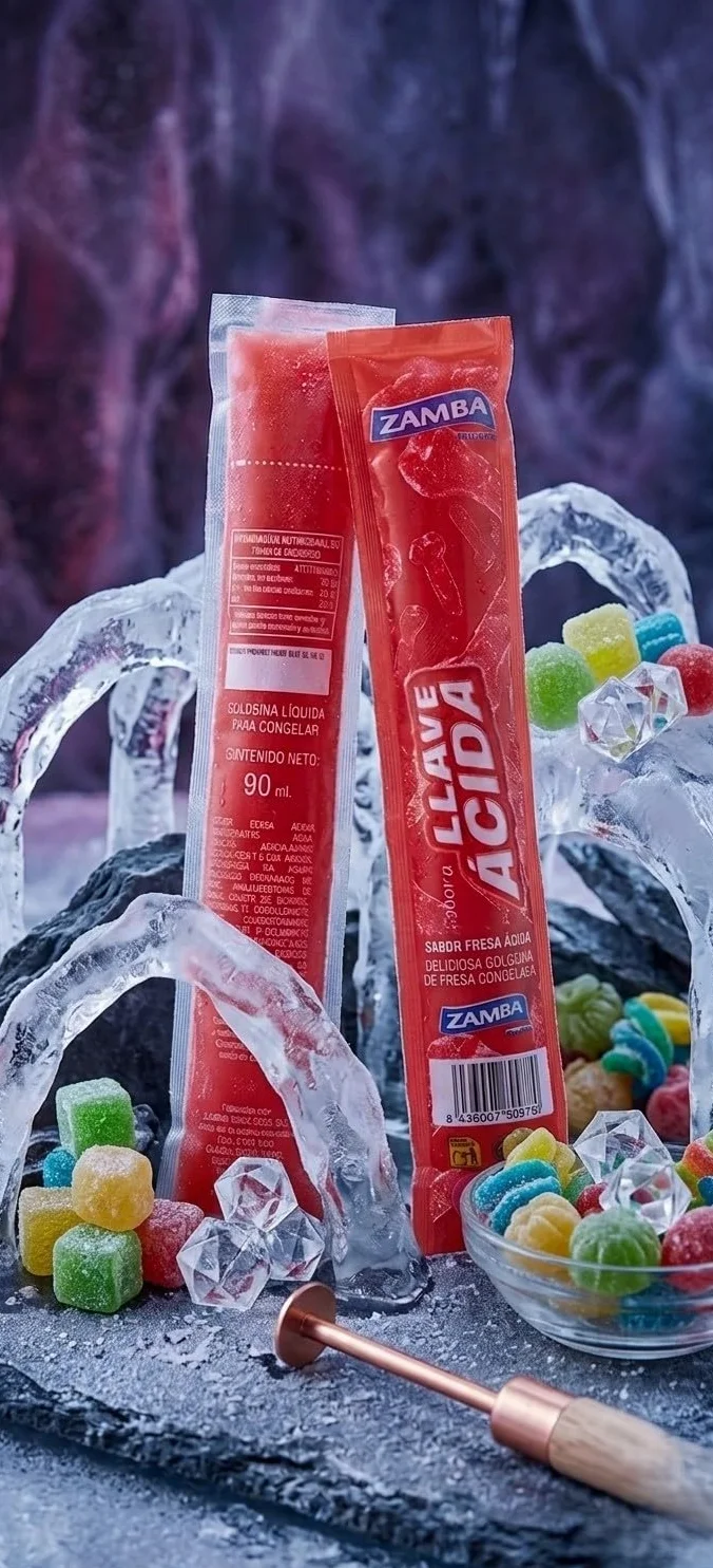Polos Flash Zamba Llave Ácida 32 Unidades – Bebida para Congelar Infantil Sabor Ácido Refrescante, Formato Ahorro Ideal para Verano, Sin Gluten y Sin Lactosa