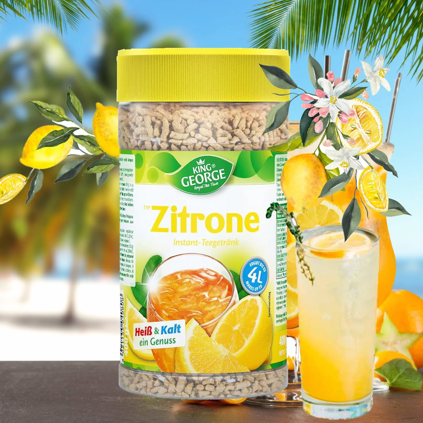 King George Bebida de té instantánea de limón, 12 x 400 g Bebida de té instantánea de cítricos y limón con Vitamina C, Paquete económico de té en Migas, Bebida en Polvo, Bebida refrescant