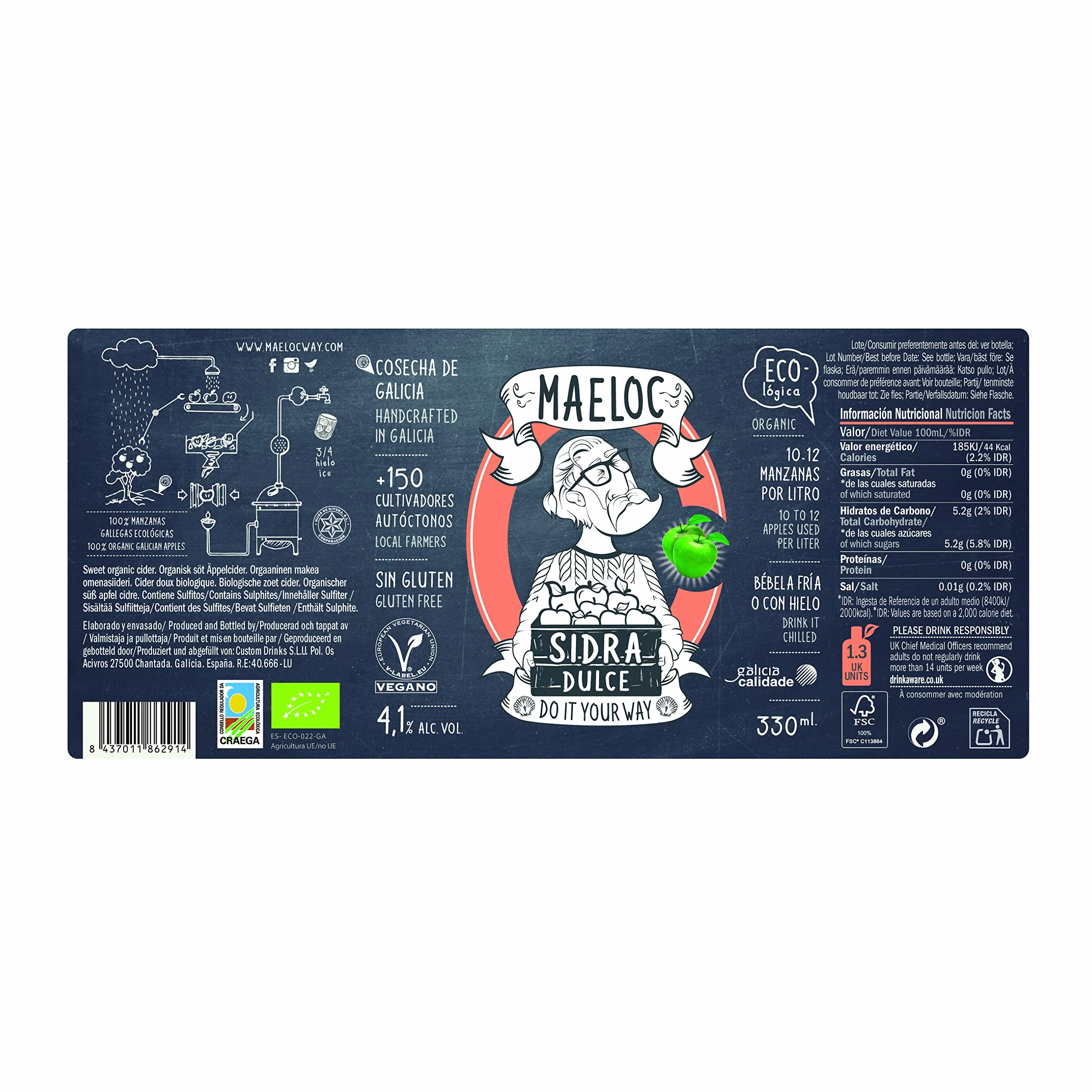 Maeloc Sidra Dulce Ecológica - 24 botellas x 330 ml