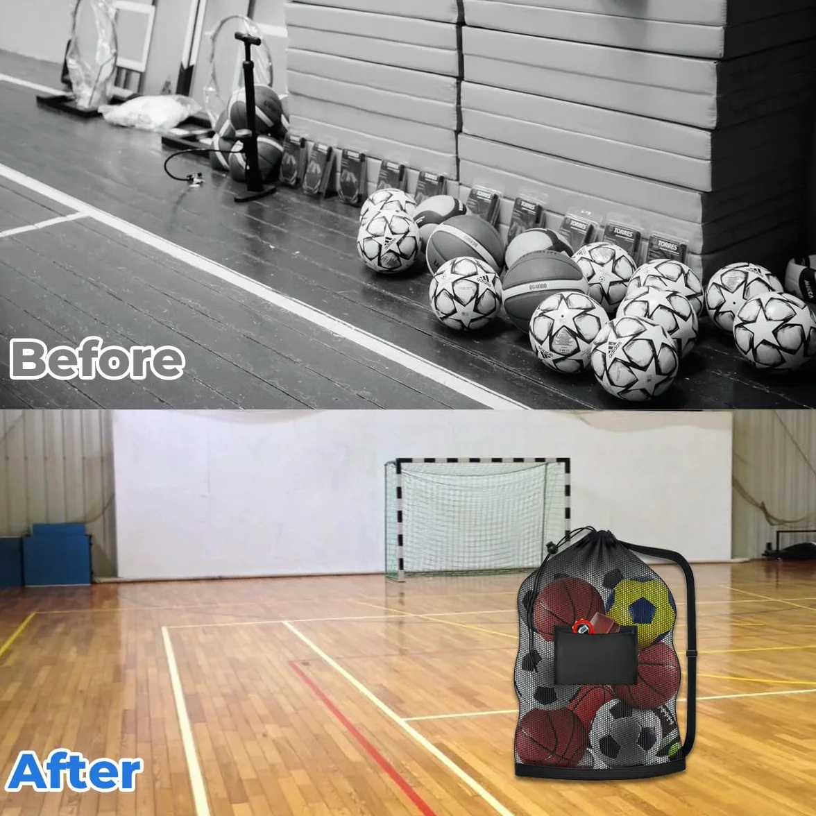 Bolsa Red Grande 93x62 cm para Balones de Baloncesto Fútbol Voleibol, Heavy Duty con Cordón Ajustable
