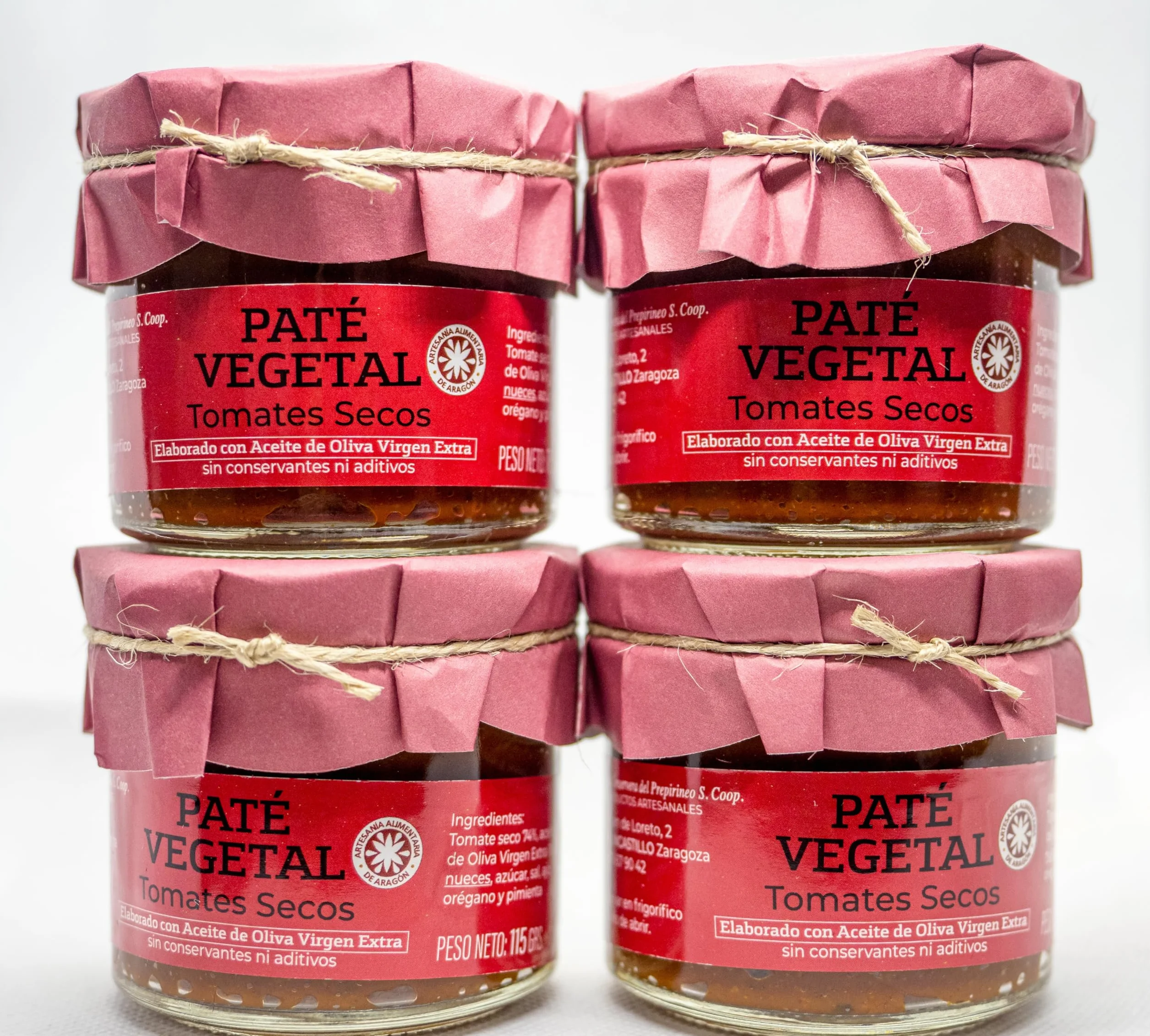 Paté de Tomate Seco (Pack 4 x 115g) - Nuestro mejor Paté de Tomates Secos Artesana par Untar- Aperitivo Gourmet Vegano - Ideal para Tostadas, Pasta y Tapas