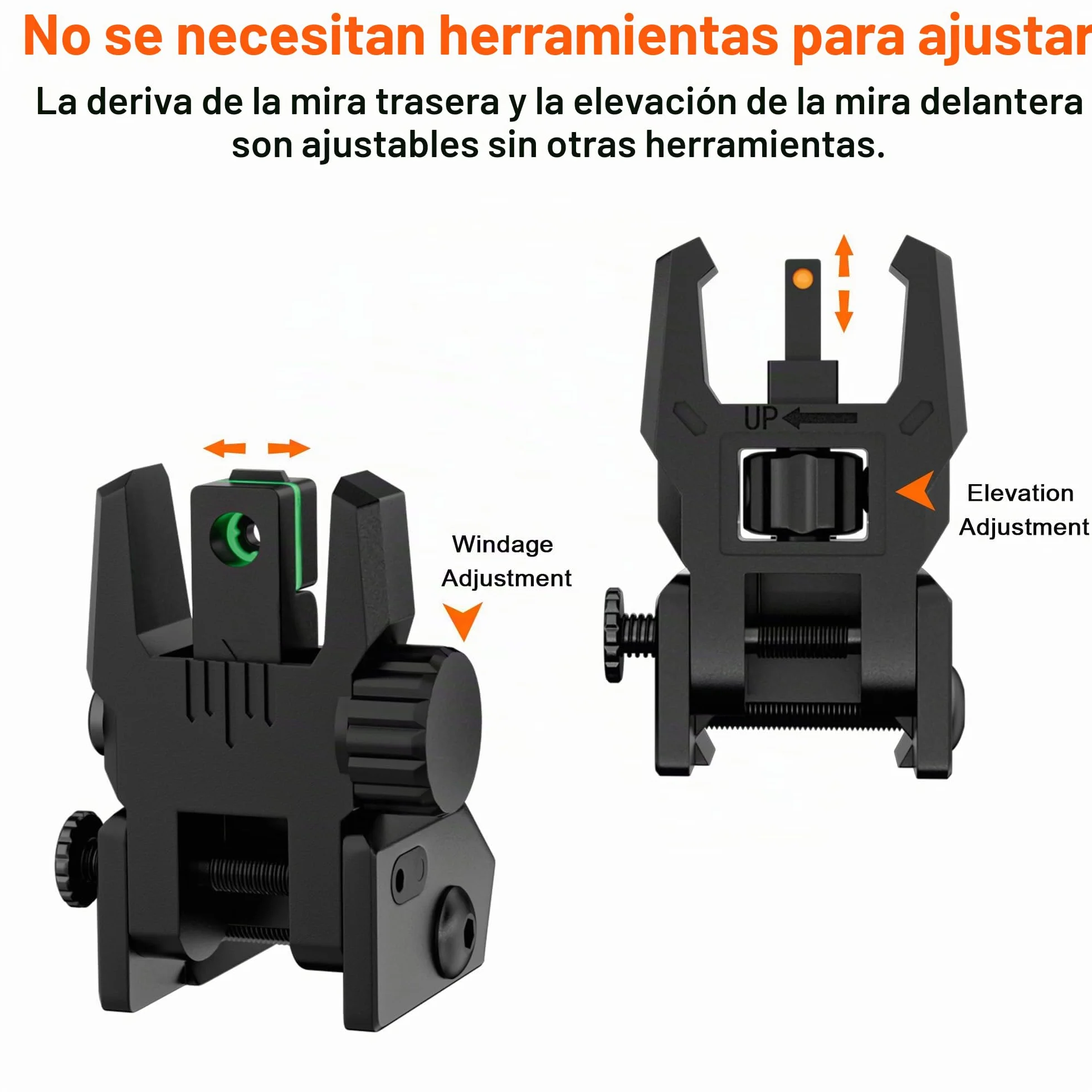 Miras de fibra óptica abatibles delanteras y traseras de nailon rojo verde ajustable sin herramientas