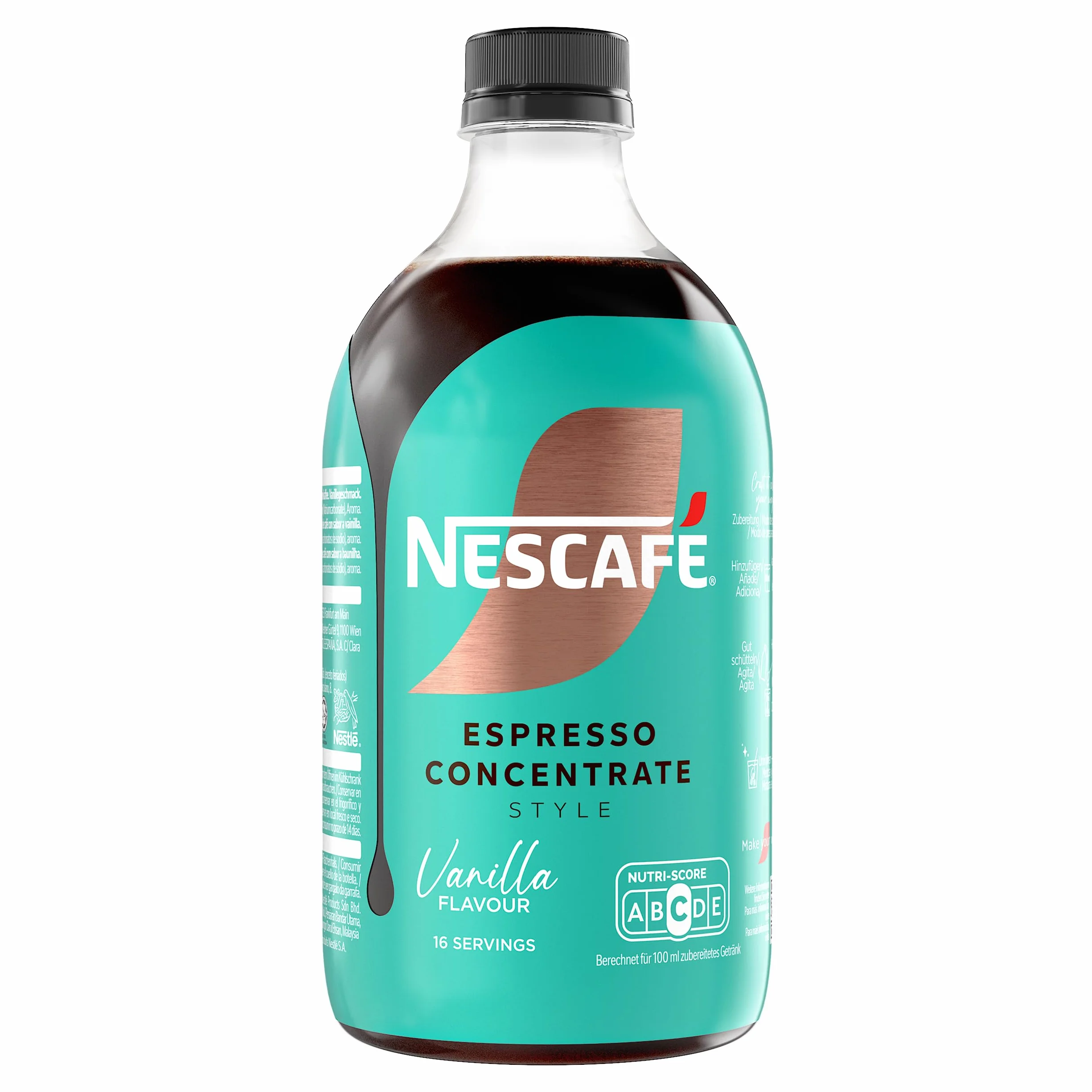 NESCAFÉ Espresso Concentrate Vainilla, con café Arábica y sabor vainilla, Concentrado de café líquido para iced coffee y lattes, Botella 500 ml