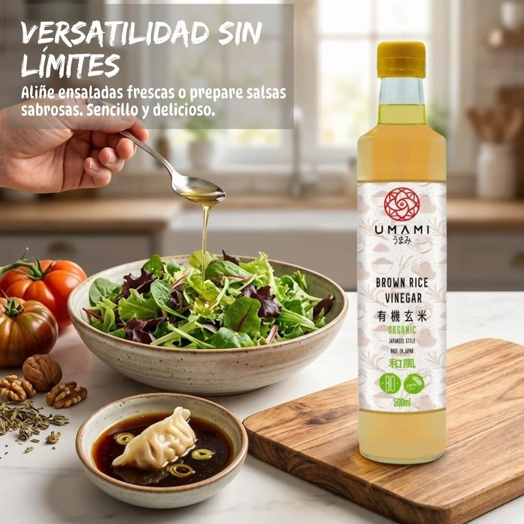 Umami Vinagre de Arroz Integral BIO 500ml - Fabricado en Japón - Fermentación Natural - Ideal para Sushi, Macrobiótica y Aliños - Metodo Premium