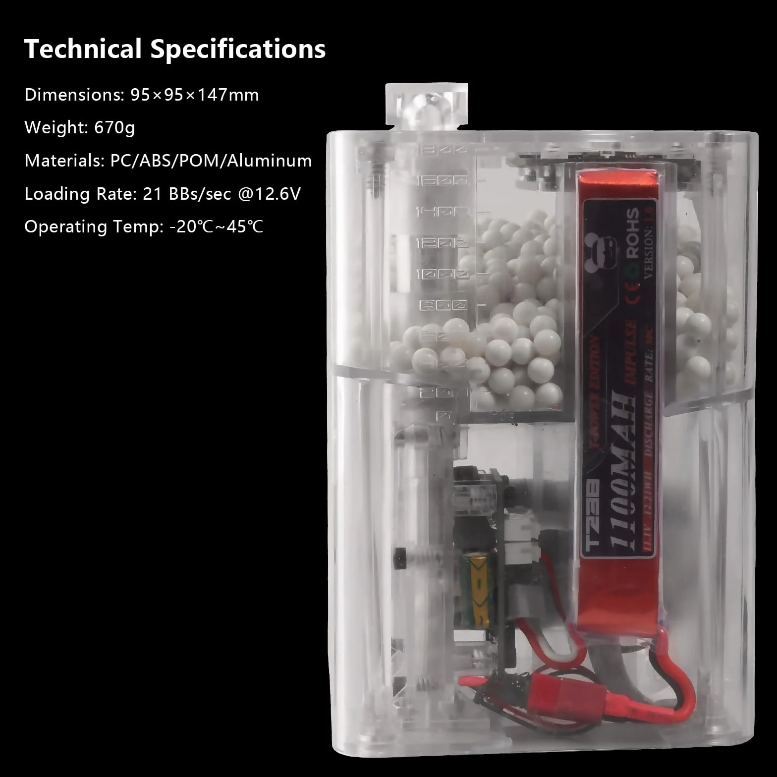 Cargador eléctrico Airsoft Speedloader PRO automático 21 BBS/s OLED 1800rd 4 adaptadores 11,1 V 1100 mAh