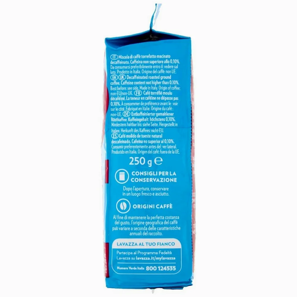 Lavazza Caffè Macinato Descafeinado Dek Intenso - 10 paquetes de 250 gramos [2,5 Kg]