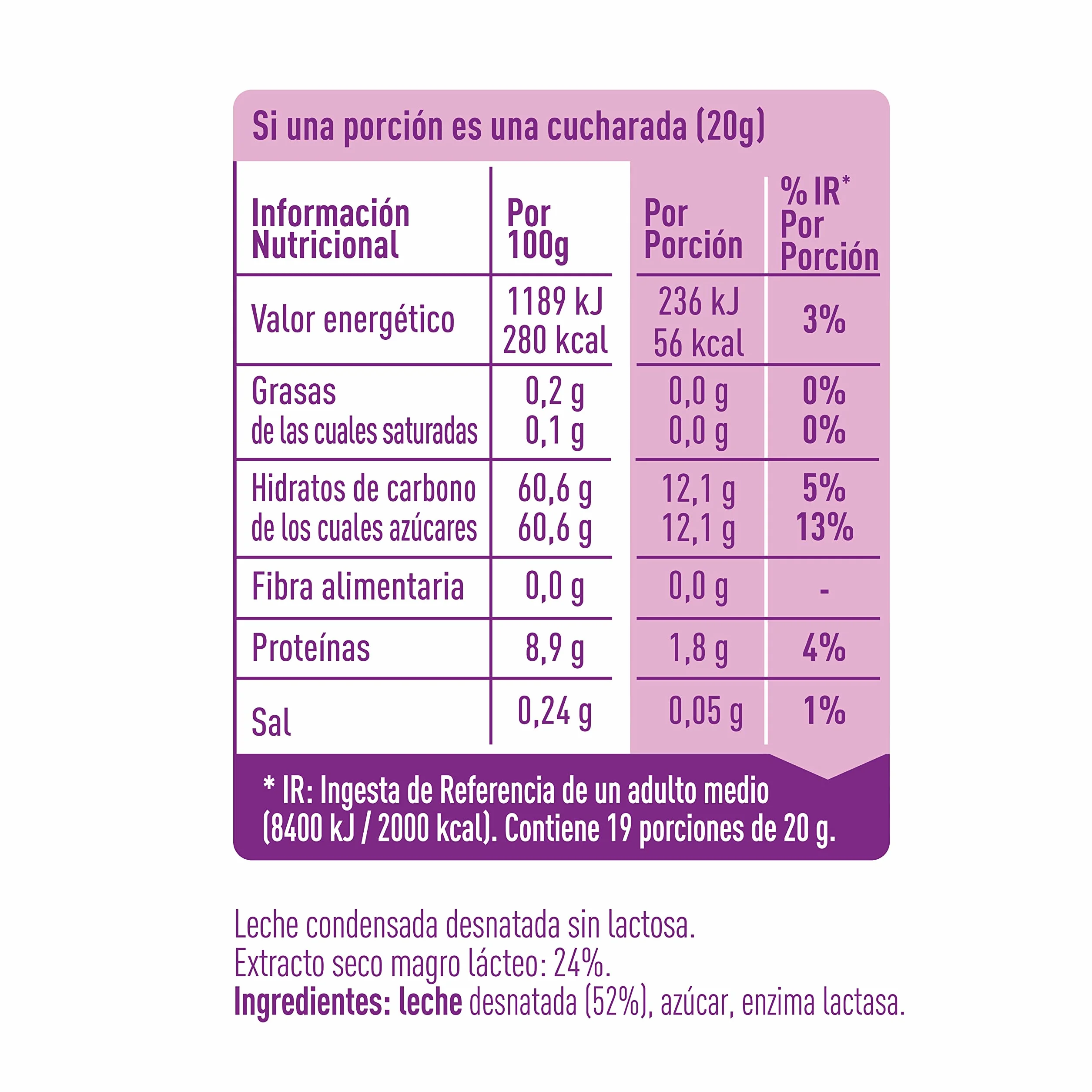 NESTLÉ LA LECHERA leche condensada desnatada Sin Lactosa Lata 6x387g