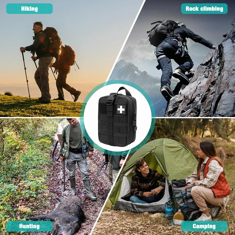 Botiquin de Primeros Auxilios 46PCS First Aid Kit Medicina Táctica Bolsa Emergencia Viaje Acampada Negro