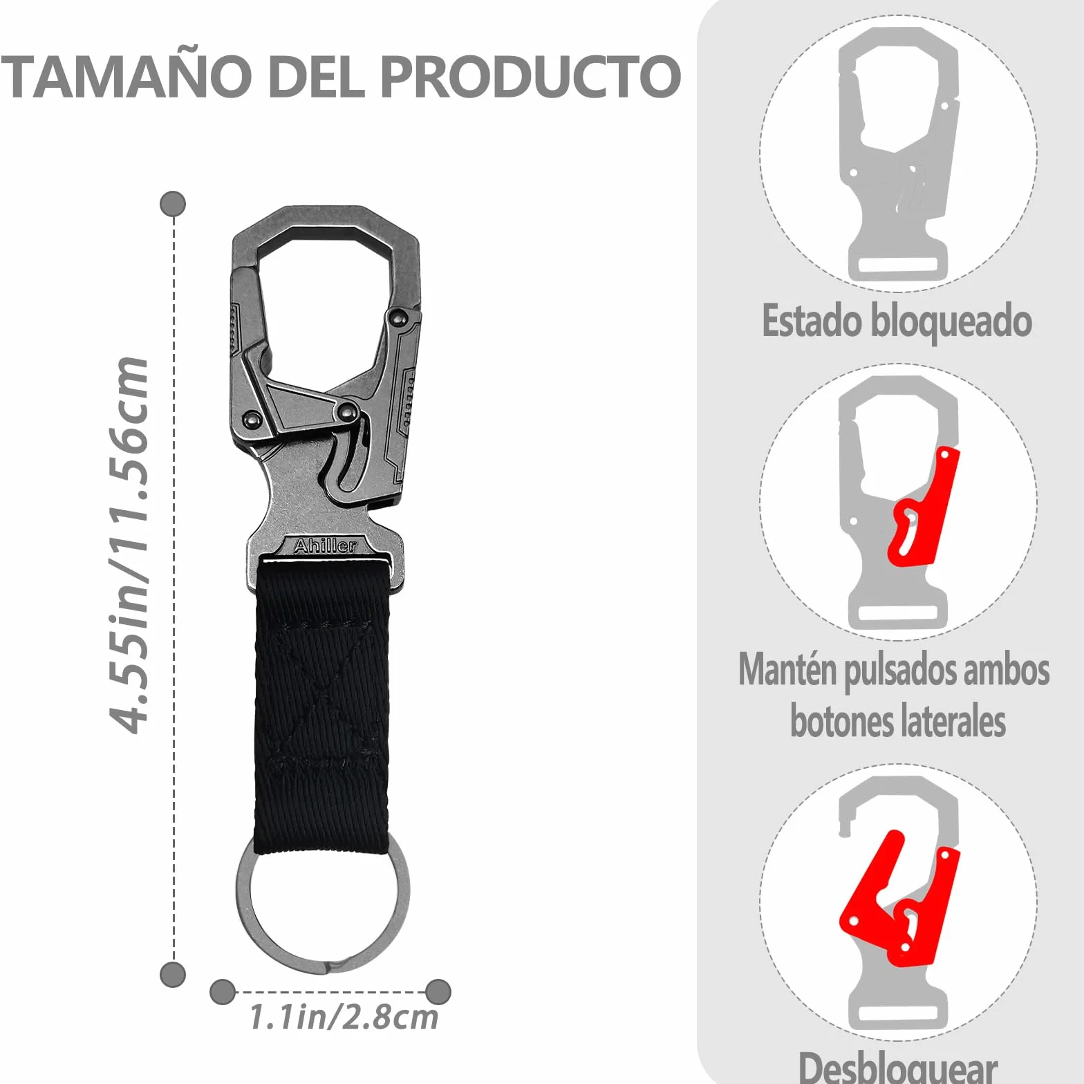 Ahiller Mosquetón doble bloqueo aleación zinc 3 pulgadas llavero accesorios