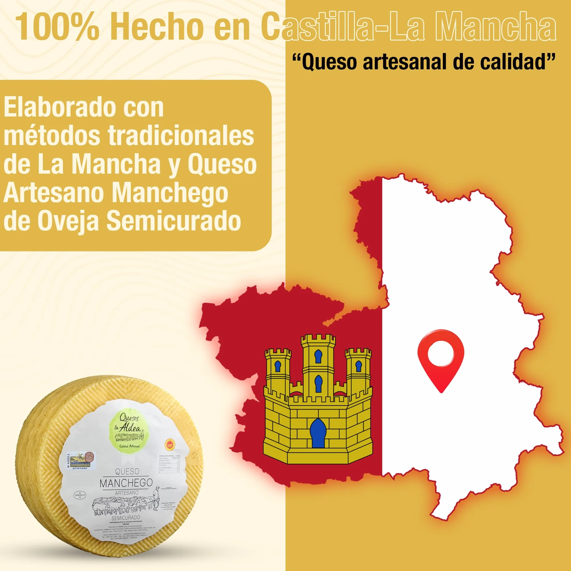 Queso Manchego Artesano Semicurado 3 kg Leche de Oveja D.O. La Mancha Gourmet Regalo