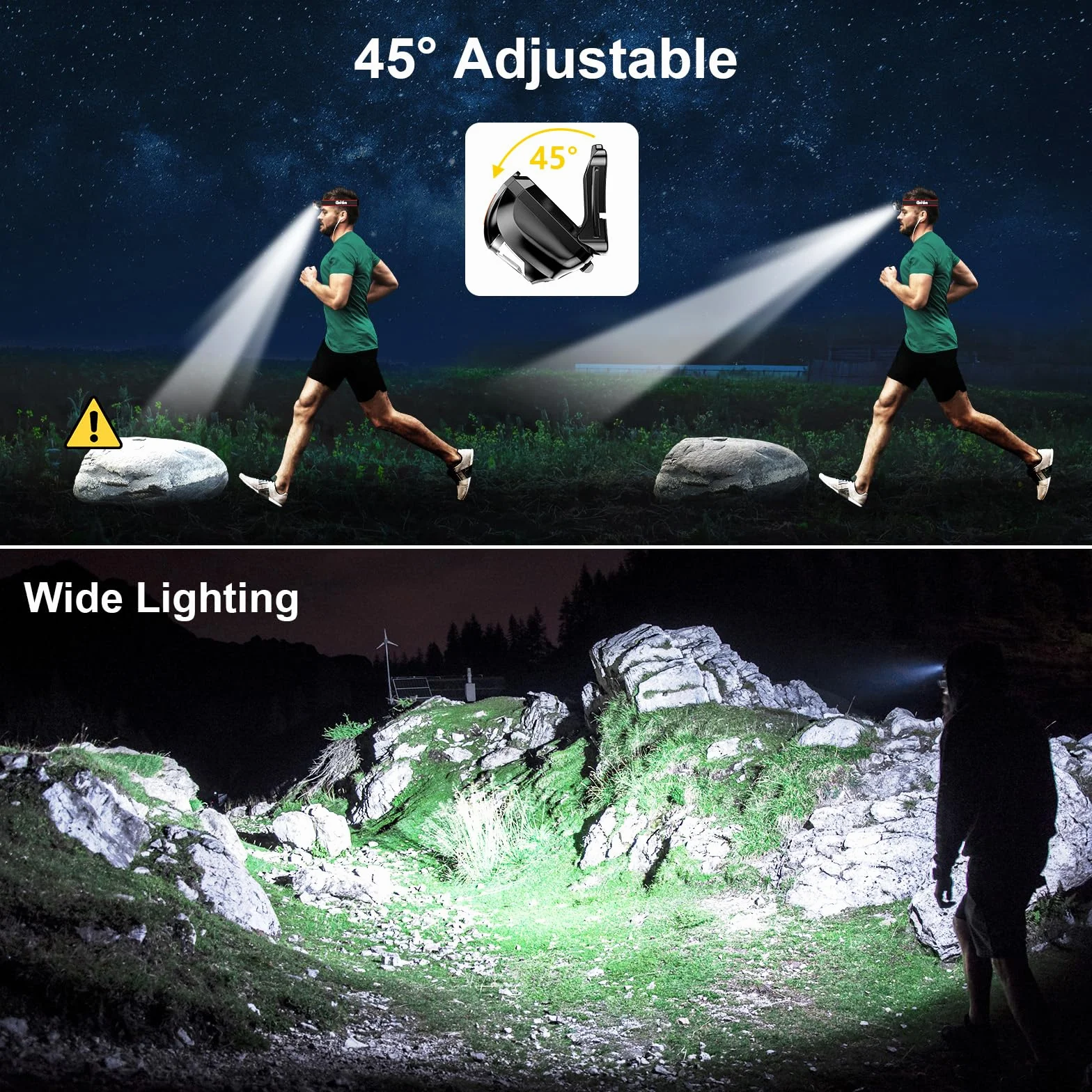 Gritin Linterna Frontal LED 2 Pack COB Super Brillante Impermeable para Correr Acampar