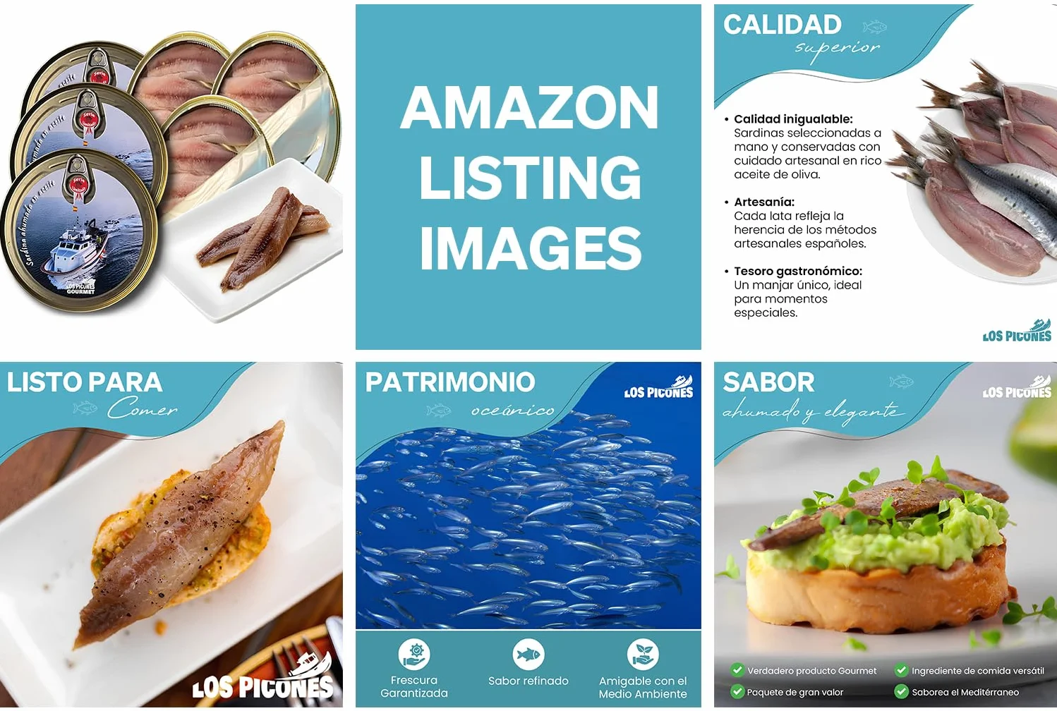 Los Picones Gourmet Sardinas Ahumadas en Aceite de Oliva Pack 3 Latas 115g