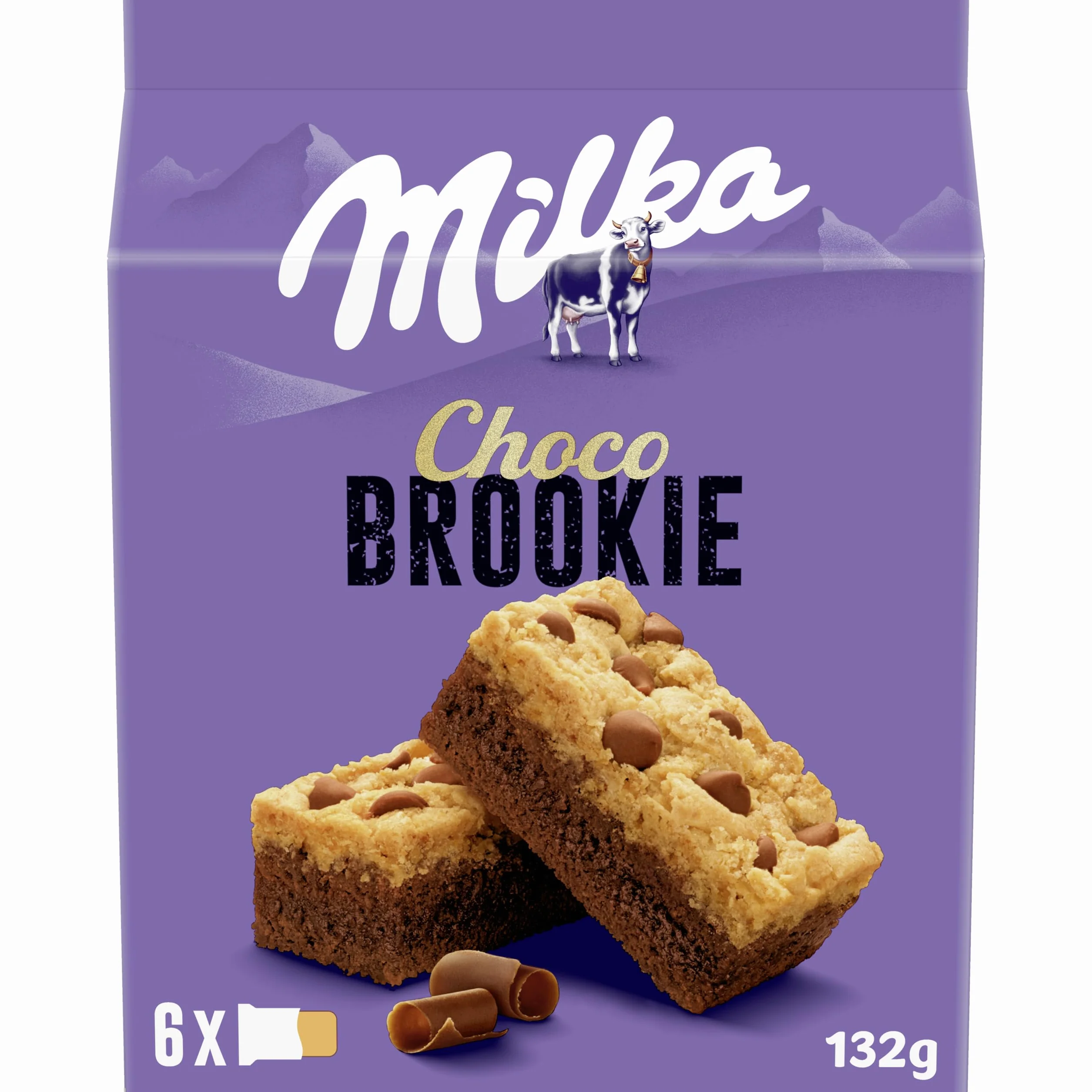 Milka Choco Brookie, Bizcocho de Chocolate con Leche de los Alpes, Trozos de Chocolate con Leche, Formato Bolsillo 132 g