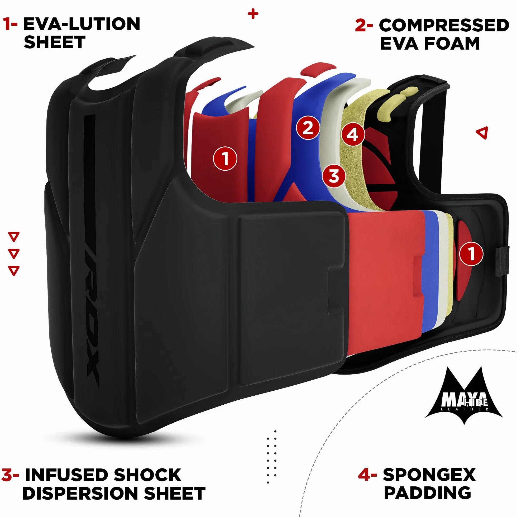 RDX Protector de Pecho Maya Hide Cuero Acolchado Ajustable para Muay Thai, Artes Marciales, Kickboxing
