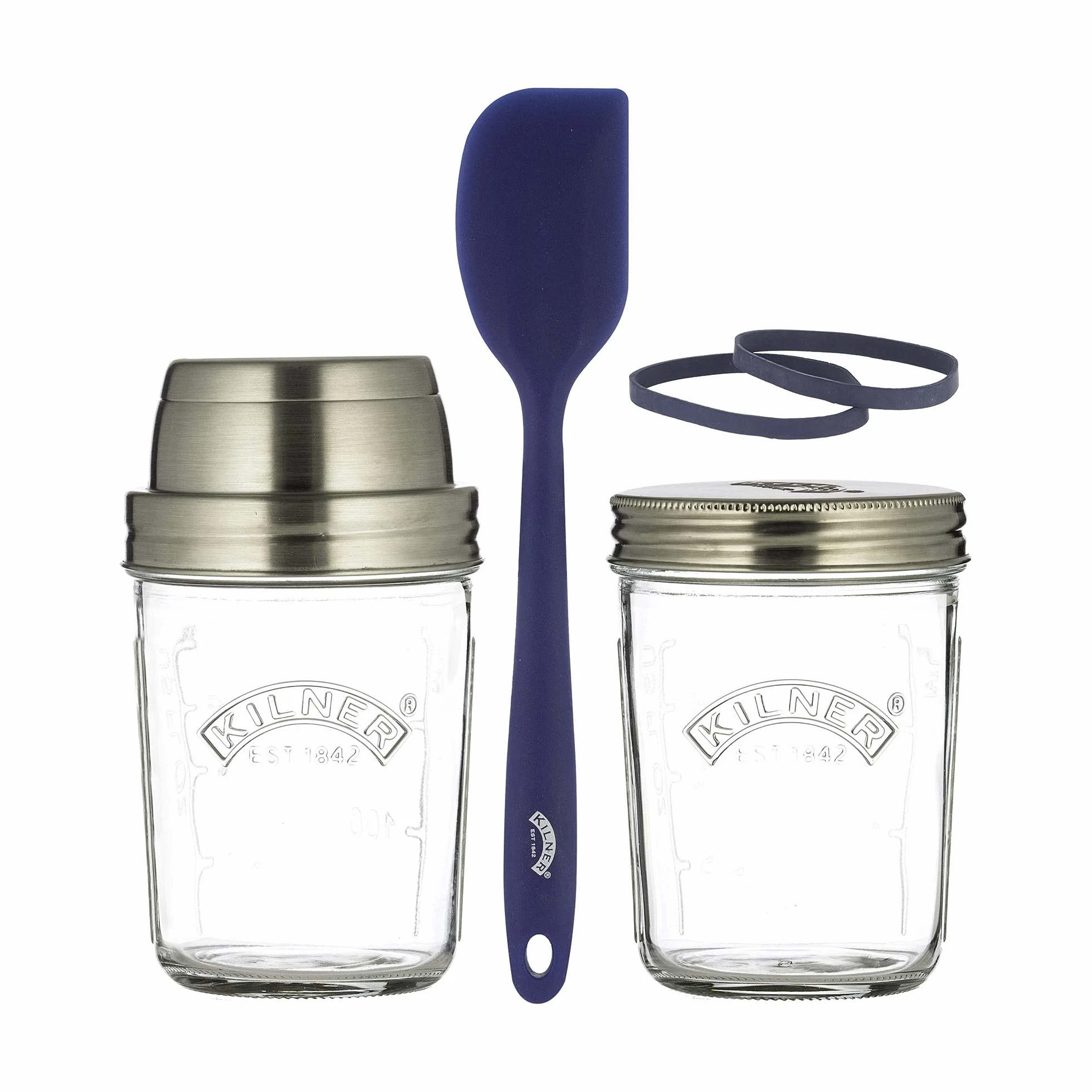 Kilner Juego de iniciación de masa madre 2 tarros 0,35L boca ancha acero inoxidable silicona