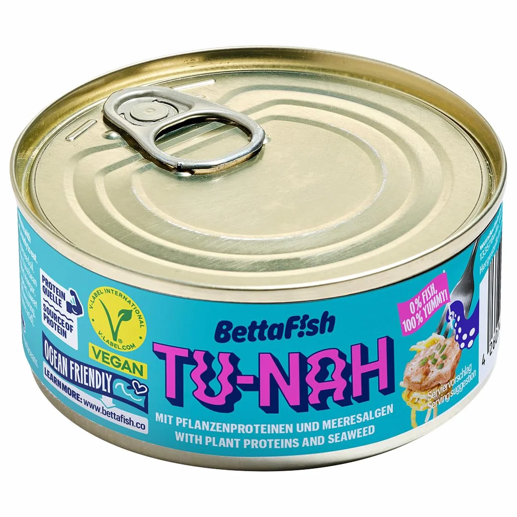 BettaF!sh TU-NAH - Repuesto para atún (6 x 140 g, sustituto vegano, rico en proteínas, Omega 3, vitamina B12, alternativa a pescado, sin soja, vegetariano