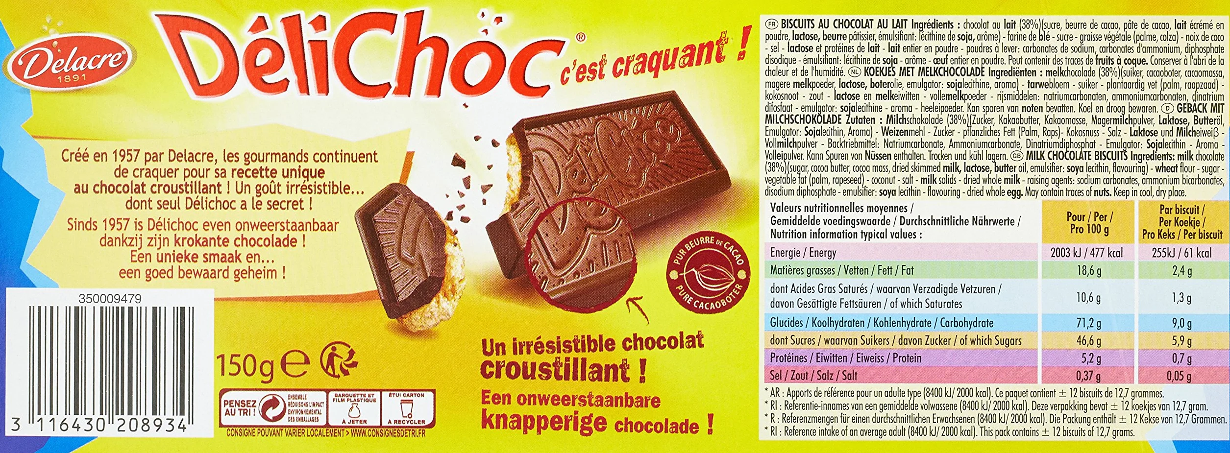 Delacre Délichoc au Chocolat au Lait 150 g