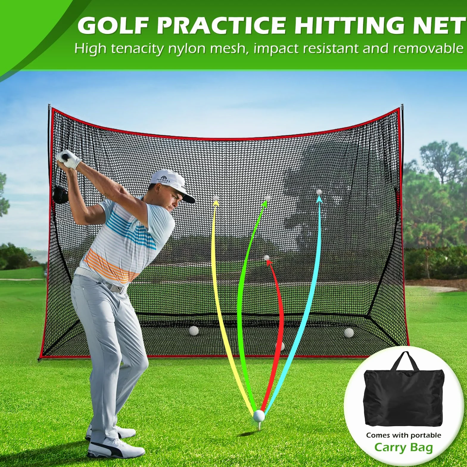 GoSports - Red de golf para práctica, 3 m x 2,1 m o 2,1 m x 2,1 m, campo de entrenamiento personal para uso interior o exterior