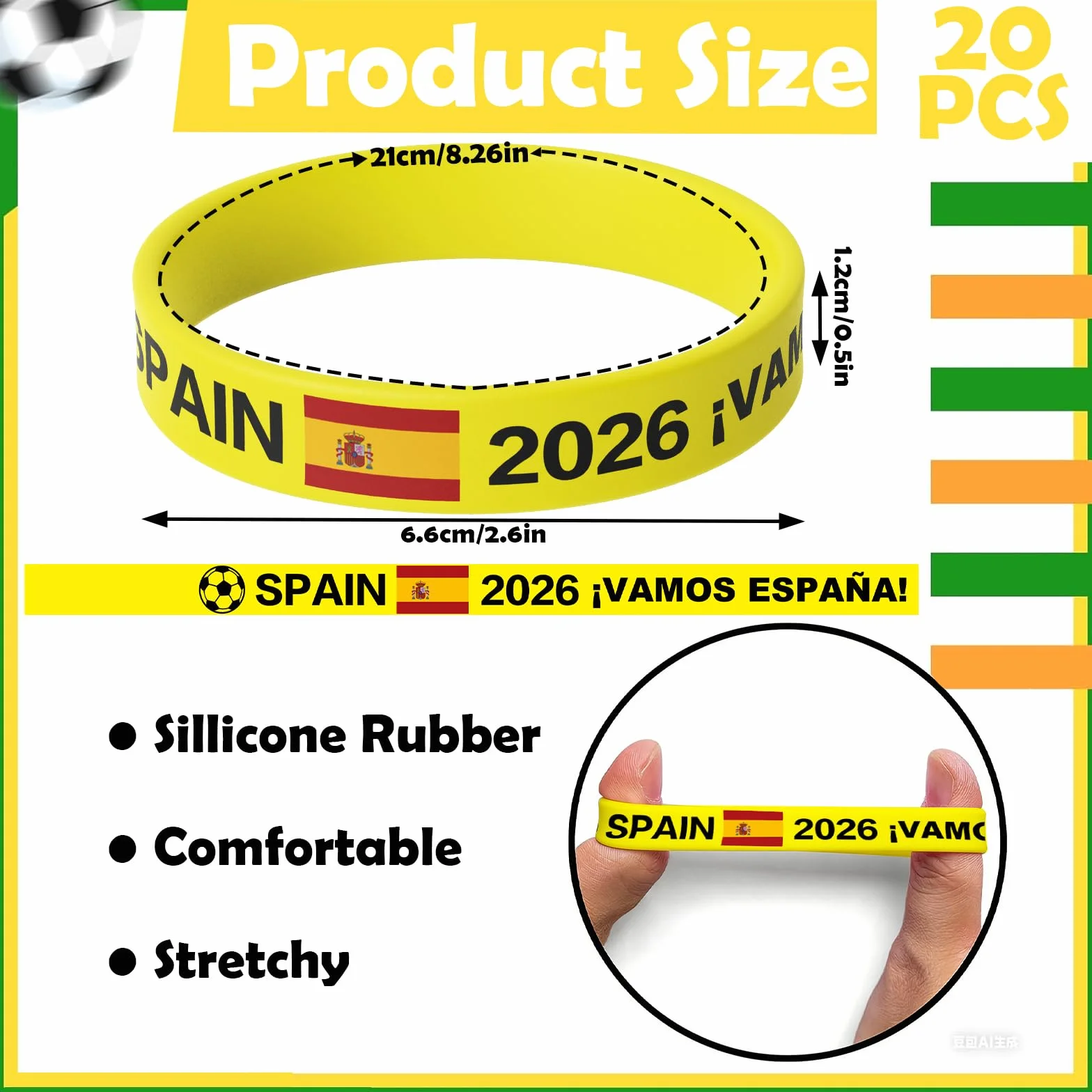 YESAH Pulsera de silicona 20P Copa Mundial 2026 para adultos
