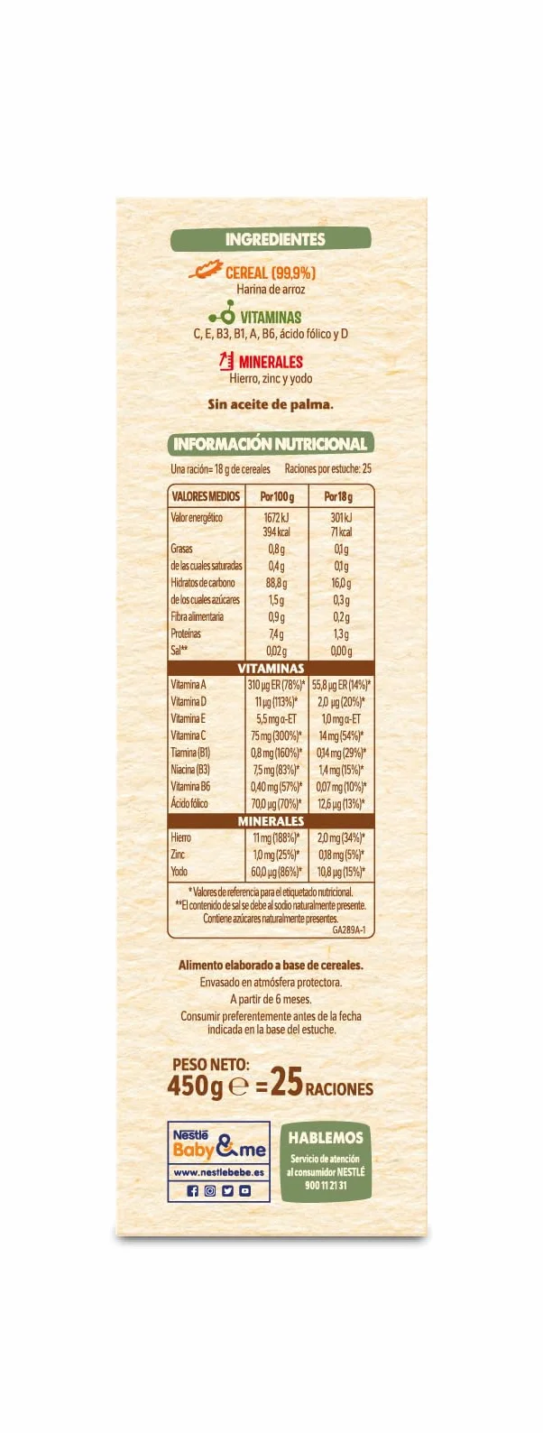 Nestlé 0% 0% Crema De Arroz Y Sin Gluten, A Partir De Los 6 Meses, 450 G