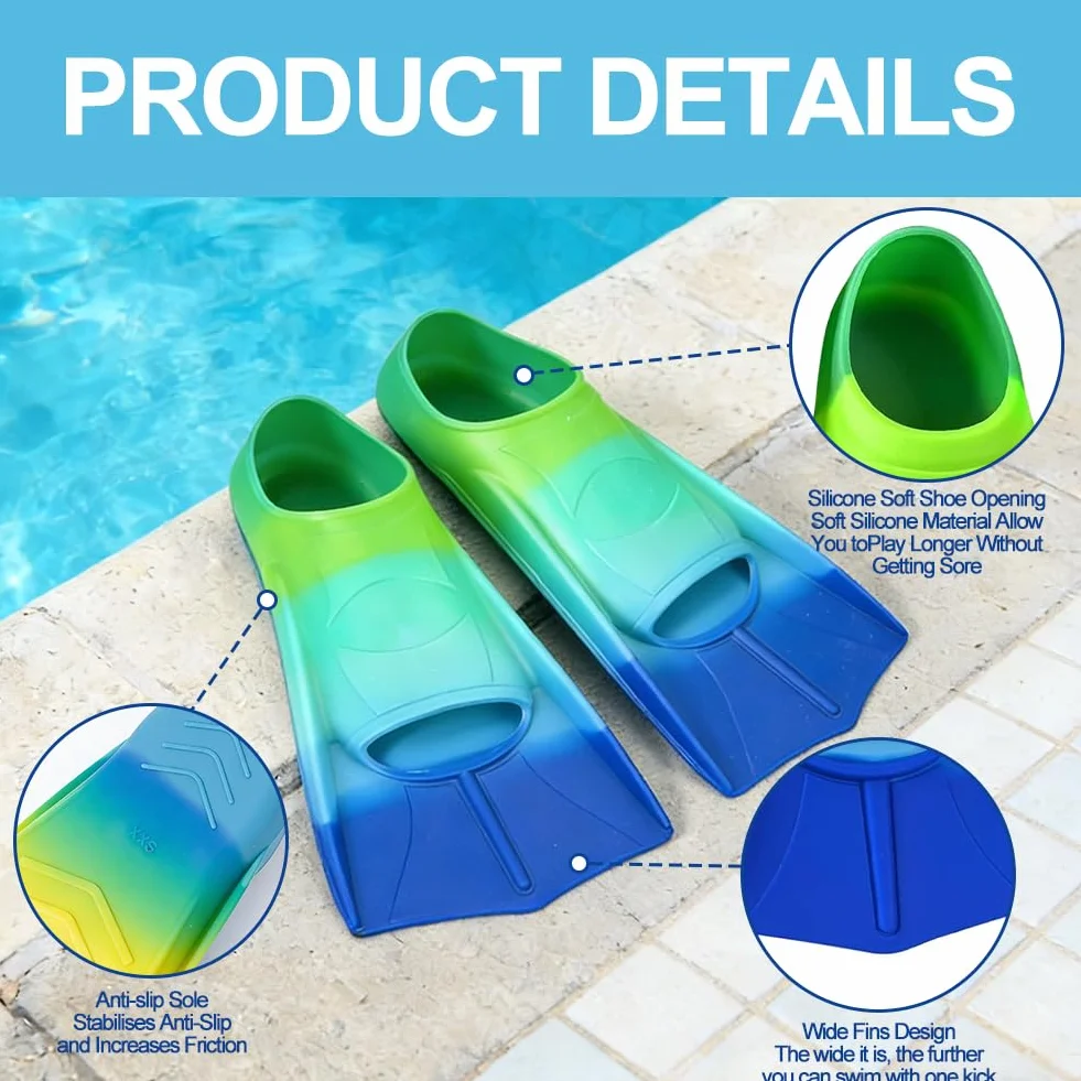 Aletas Natación Piscina Niños Cortas Entrenamiento Snorkeling Silicona Unisex