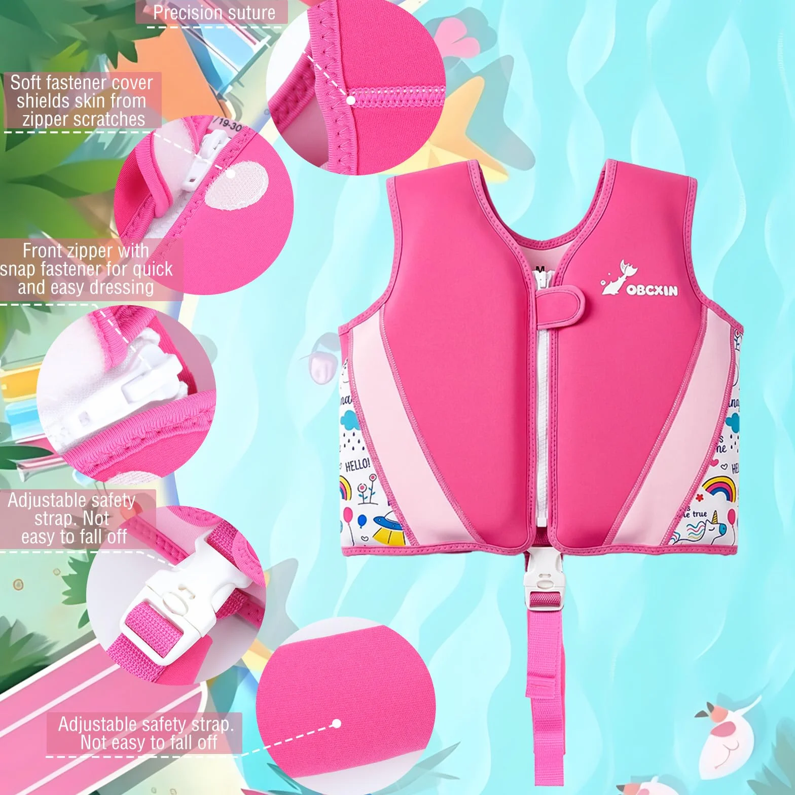 Chaleco de Natación para Niños, Flotador Ajustable, TÜV geprüft, Neopreno Suave