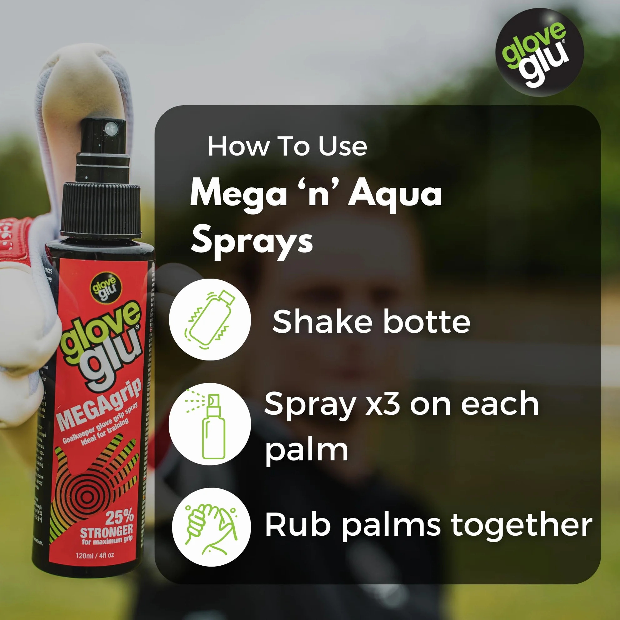 Gloveglu Mega + Aqua Bundle Bag Megagrip Aquagrip 120 ml Mejora el Agarre del Guante de Portero, Negro