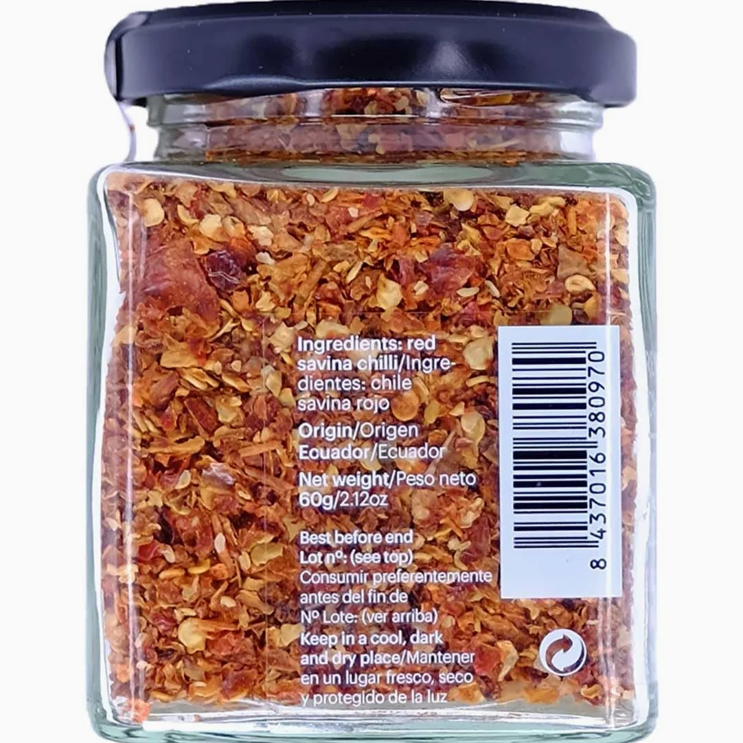 DAMUNE Chiles en Escamas: Jalapeño Rojo Escamas - 80 g, Chipotle Escamas - 80 g, Habanero Red Savina Escamas - 50 g y Habanero Scoprion Trinidad Escamasn - 60 g