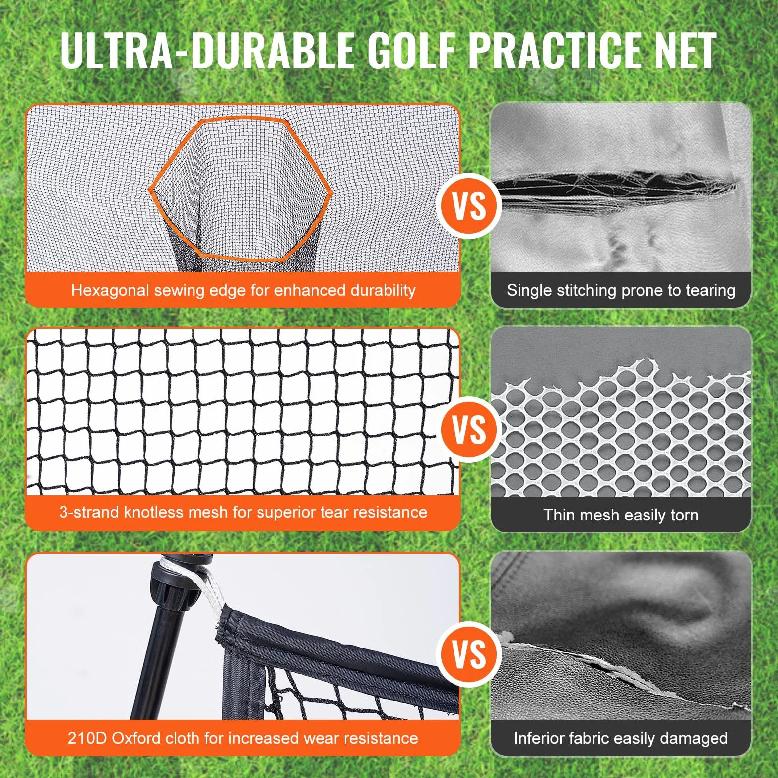 VEVOR Red de Práctica de Golf 329 x 95 x 217 cm Campo Personal Interior Exterior Portátil para Hogar Con Marco de Fibra de Vidrio y Bolsa de Transporte
