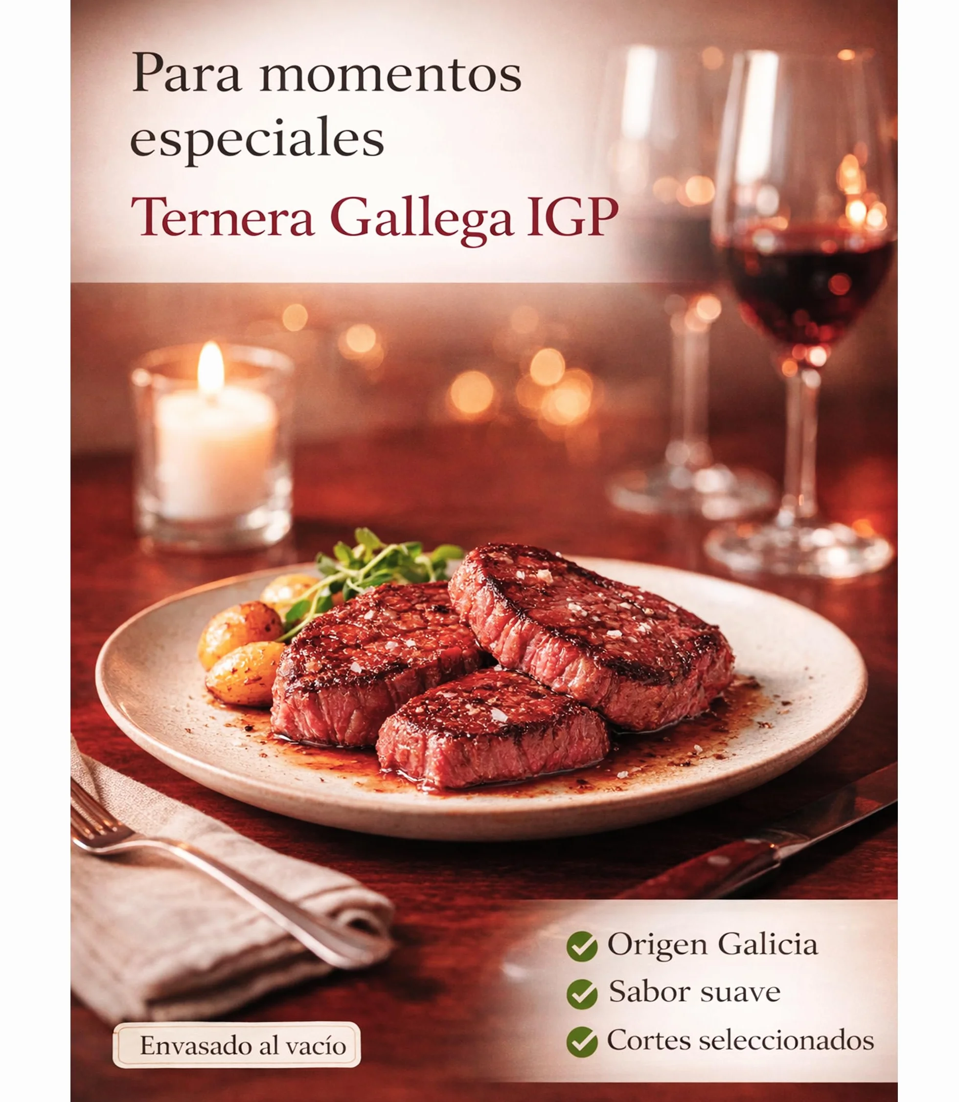 Filetes de Ternera Gallega IGP 1 kg Carne Fresca Magra Corte Tapa Babilla Cadera Fileteado a Mano Envasado al Vacio